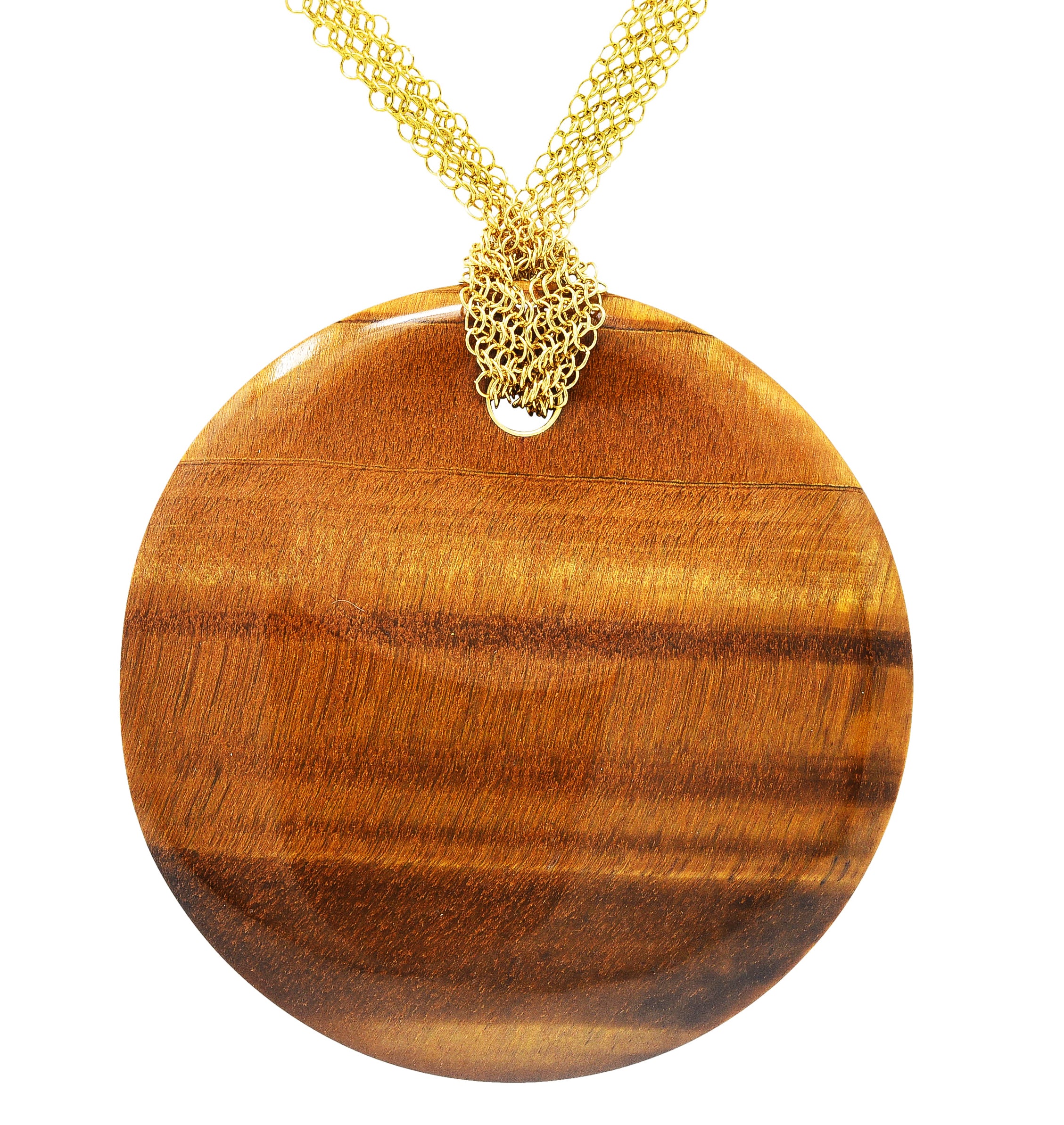 Elsa Peretti Tiffany & Co. Tiger's Eye Quartz 18 Karat Gold Touchstone Pendant Mesh Scarf NecklaceNecklace - Wilson's Estate Jewelry