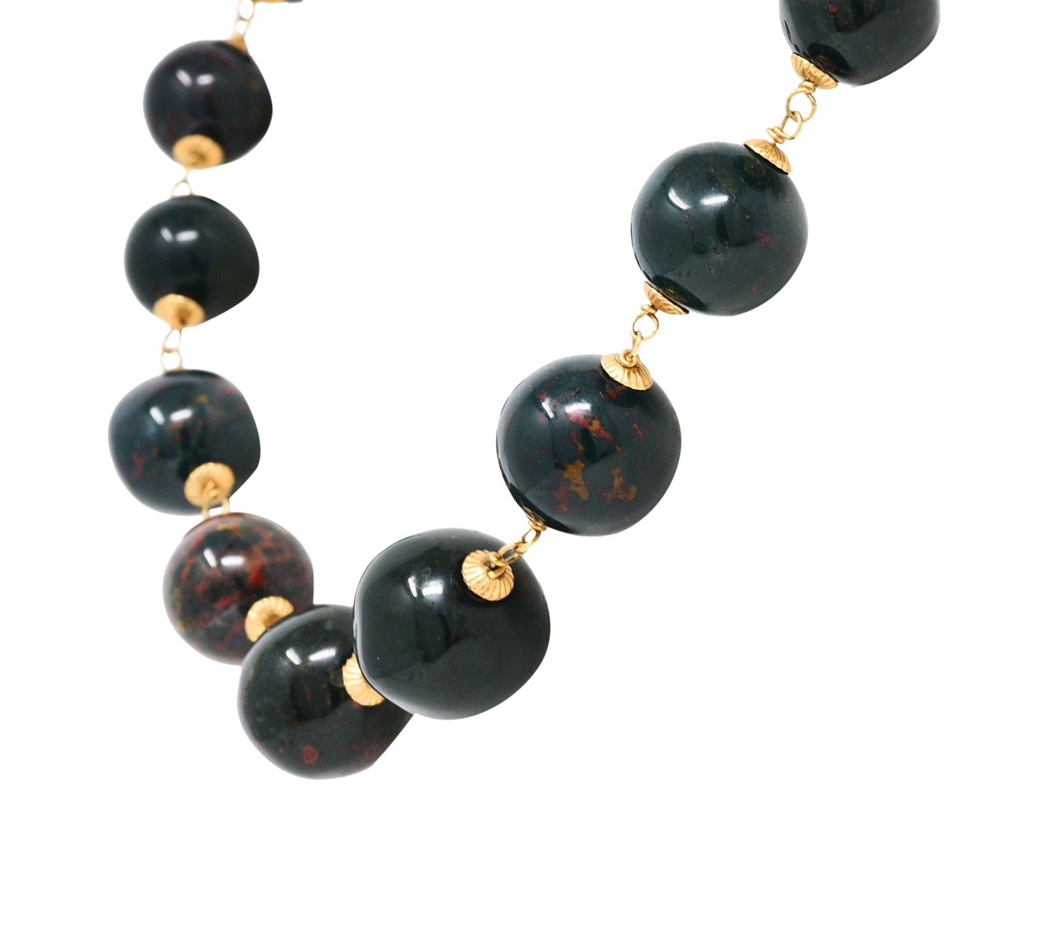 Vintage Bloodstone 14 Karat Gold Beaded Strand NecklaceNecklace - Wilson's Estate Jewelry