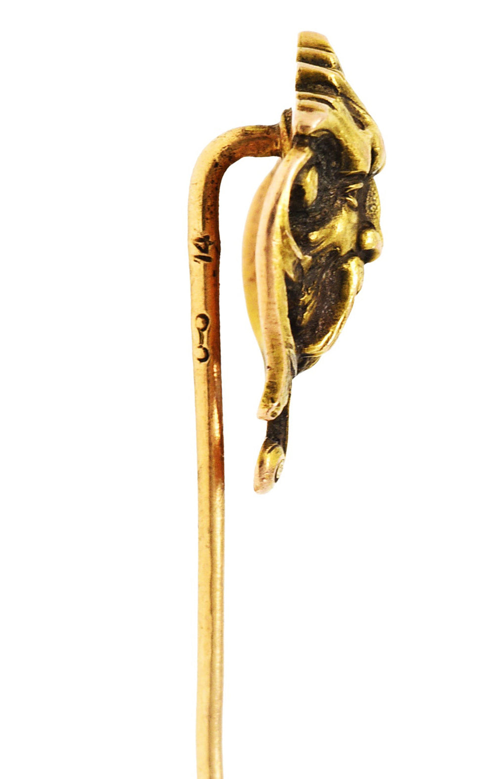 Day Clark & Co. 14 Karat Yellow Gold Green Man StickpinStick Pin - Wilson's Estate Jewelry