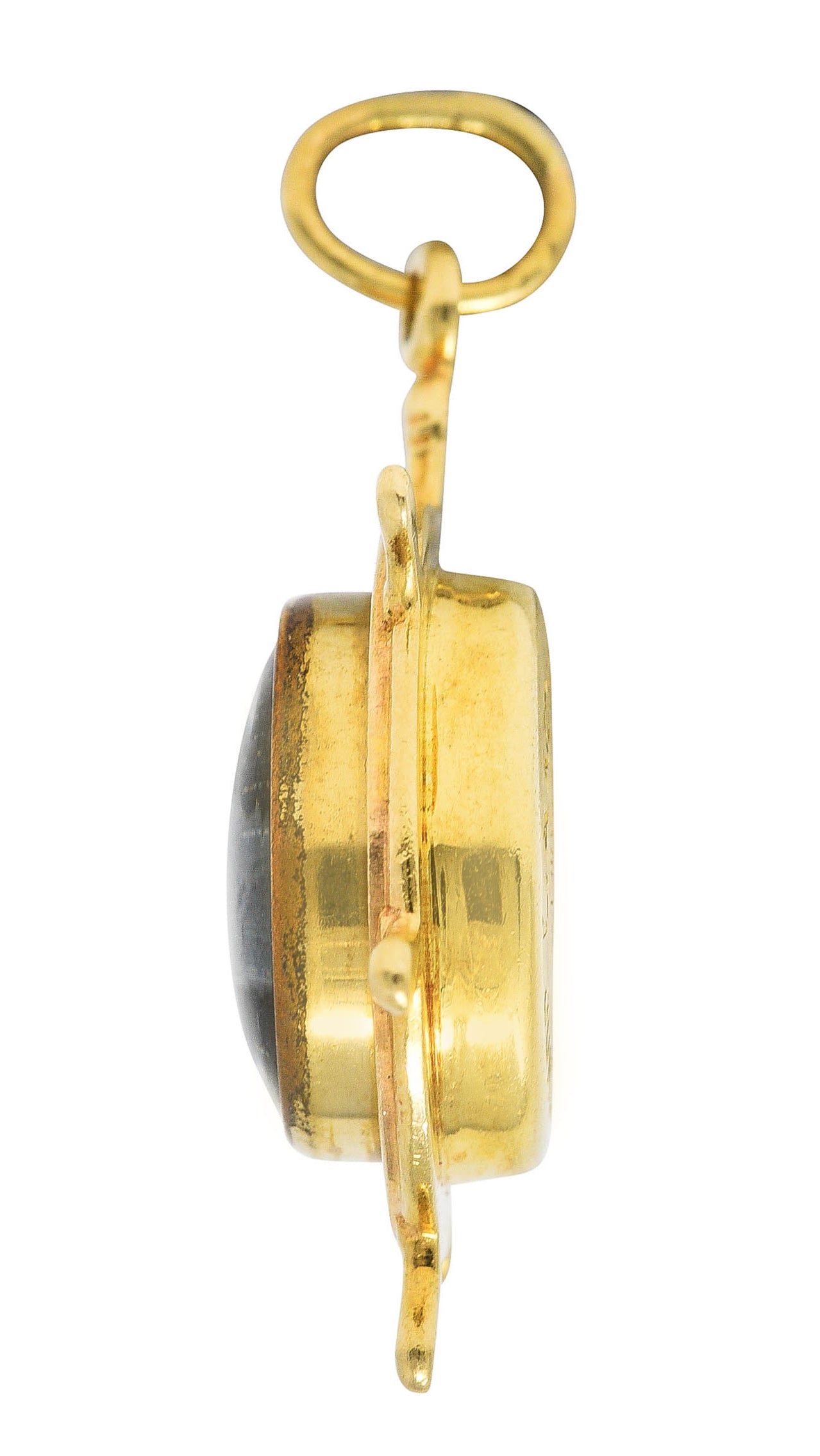 1960 His Lordship Prod's Co. 14 Karat Yellow Gold Rock Crystal Quartz Nautical Wheel Compass Vintage Charm Wilson's Estate Jewelry