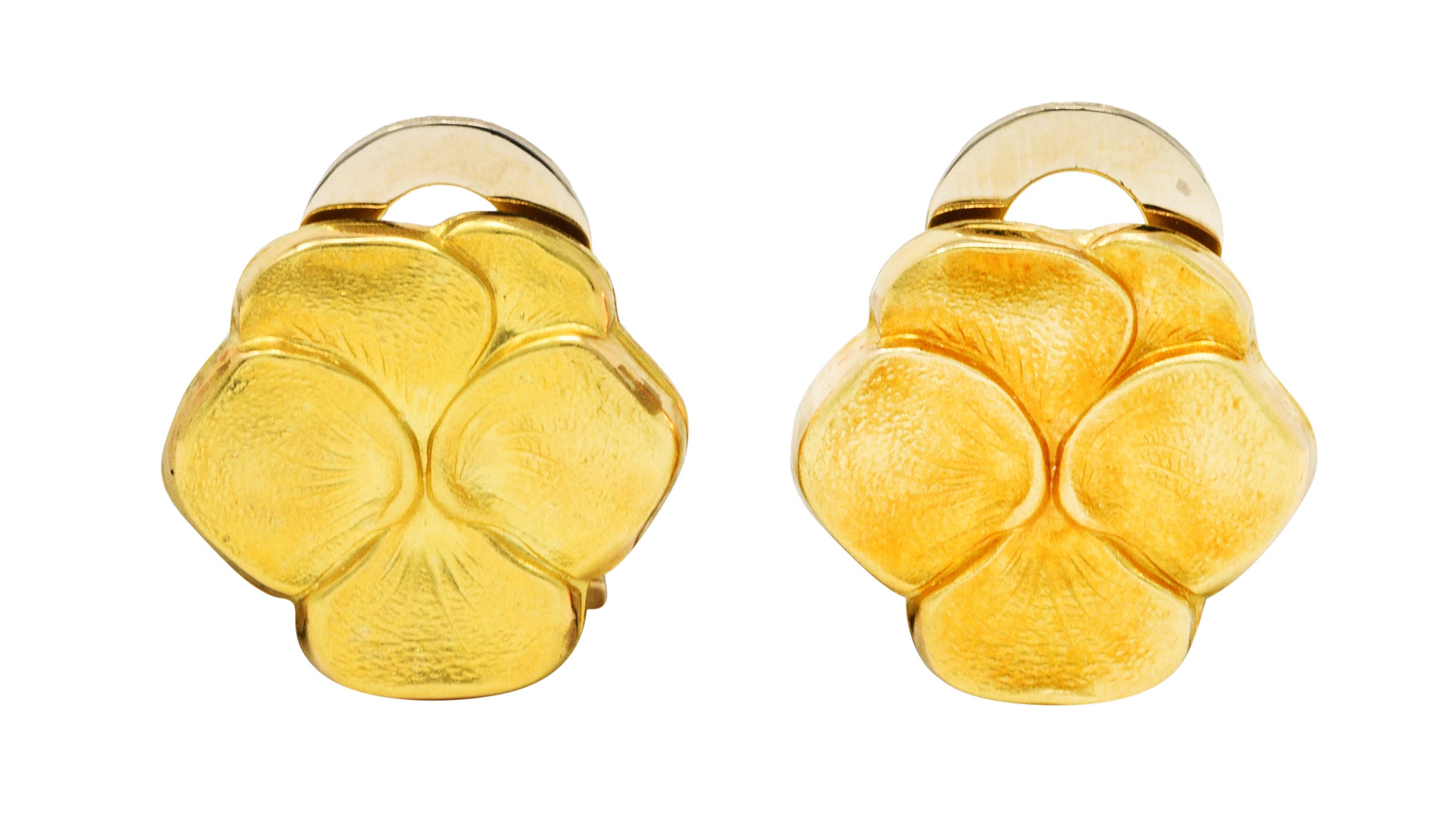 French 18 Karat Gold Orchid Vintage Ear-Clip EarringsEarrings - Wilson's Estate Jewelry