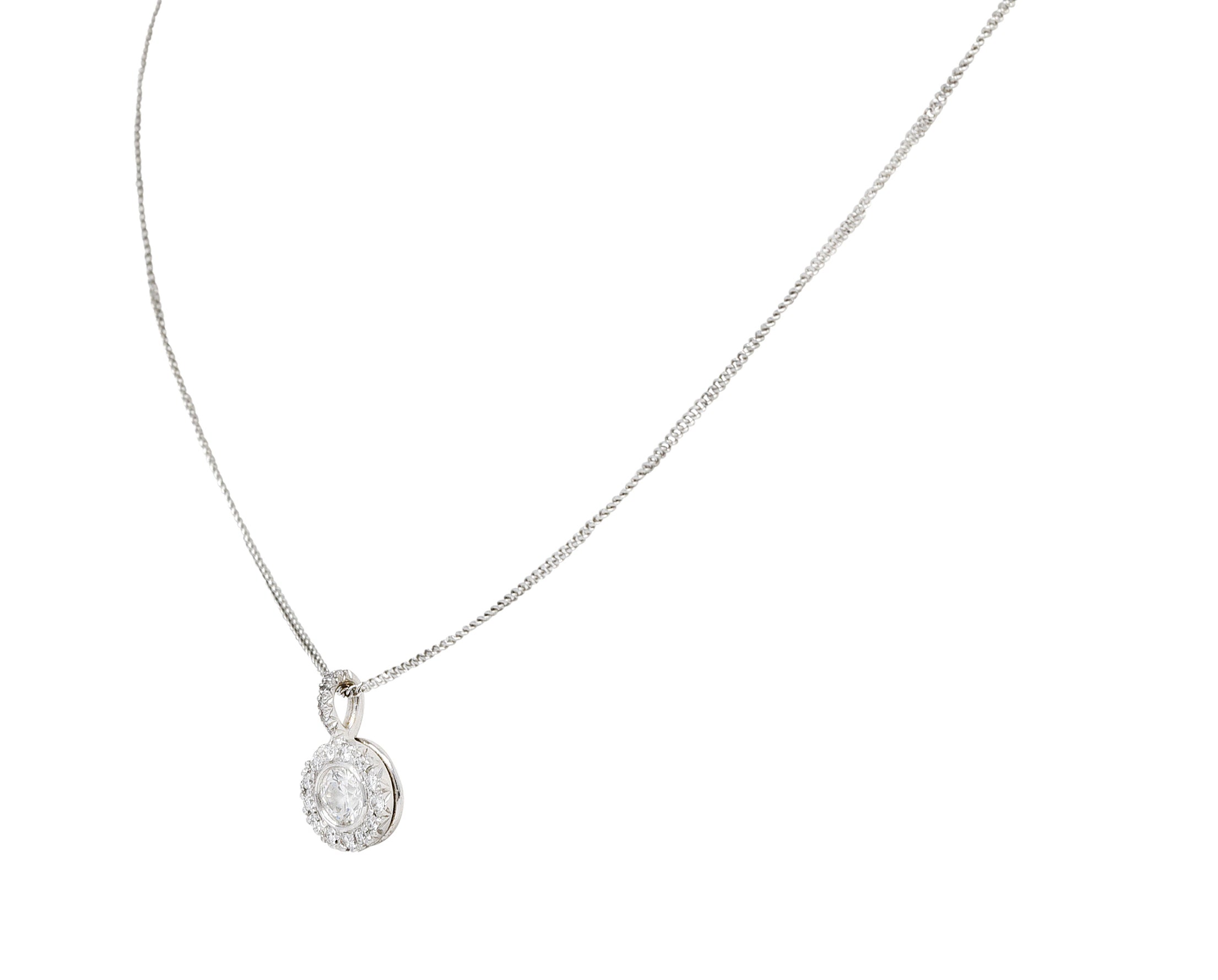 Contemporary 0.72 CTW Diamond 18 Karat White Gold Halo Pendant NecklaceNecklace - Wilson's Estate Jewelry