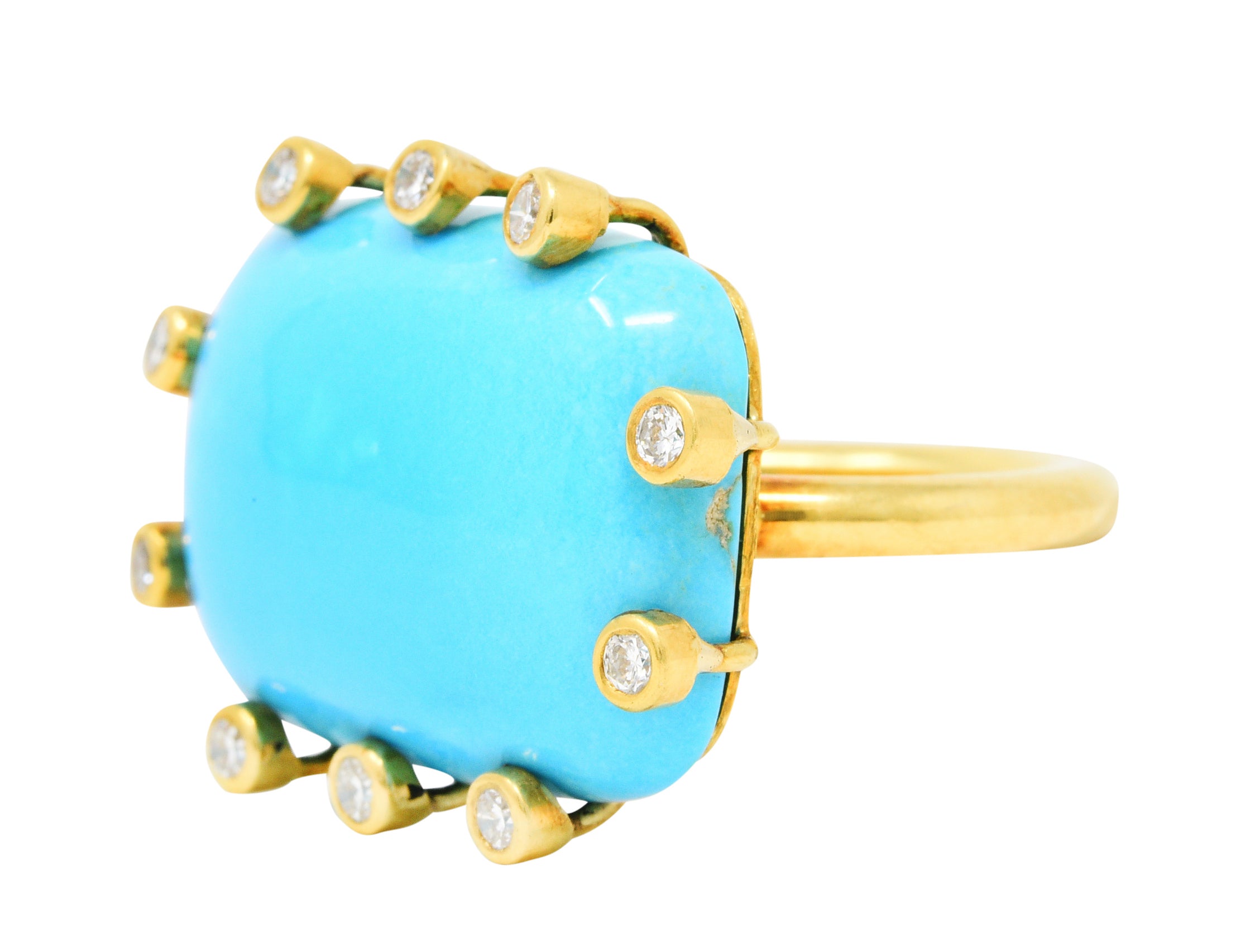 Modernist Turquoise Cabochon 0.30 CTW Diamond 18 Karat Gold RingRing - Wilson's Estate Jewelry