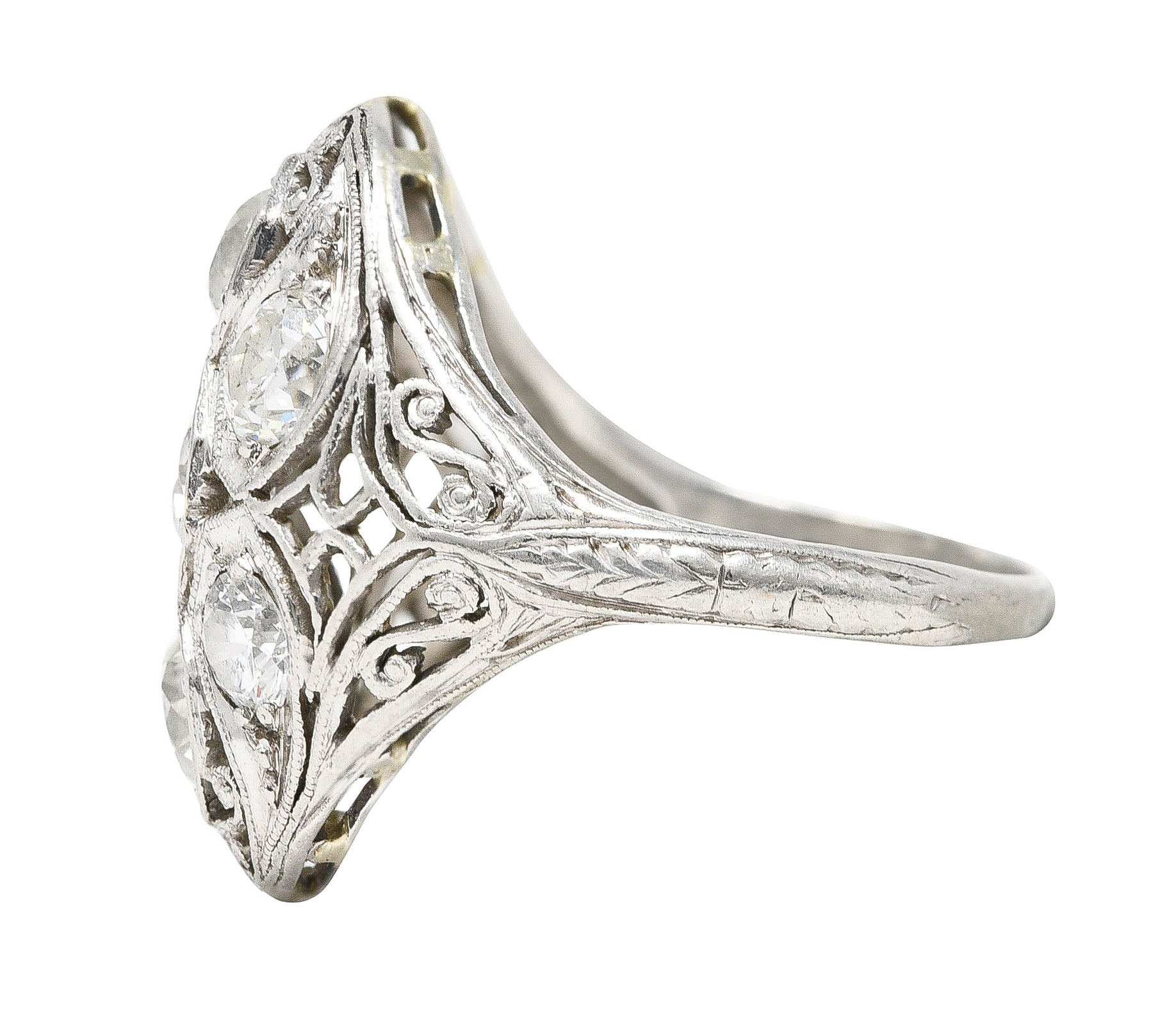 Edwardian 1.93 CTW Old European Cut Diamond Platinum Scrolling Antique Clustered Dinner Ring Wilson's Estate Jewelry