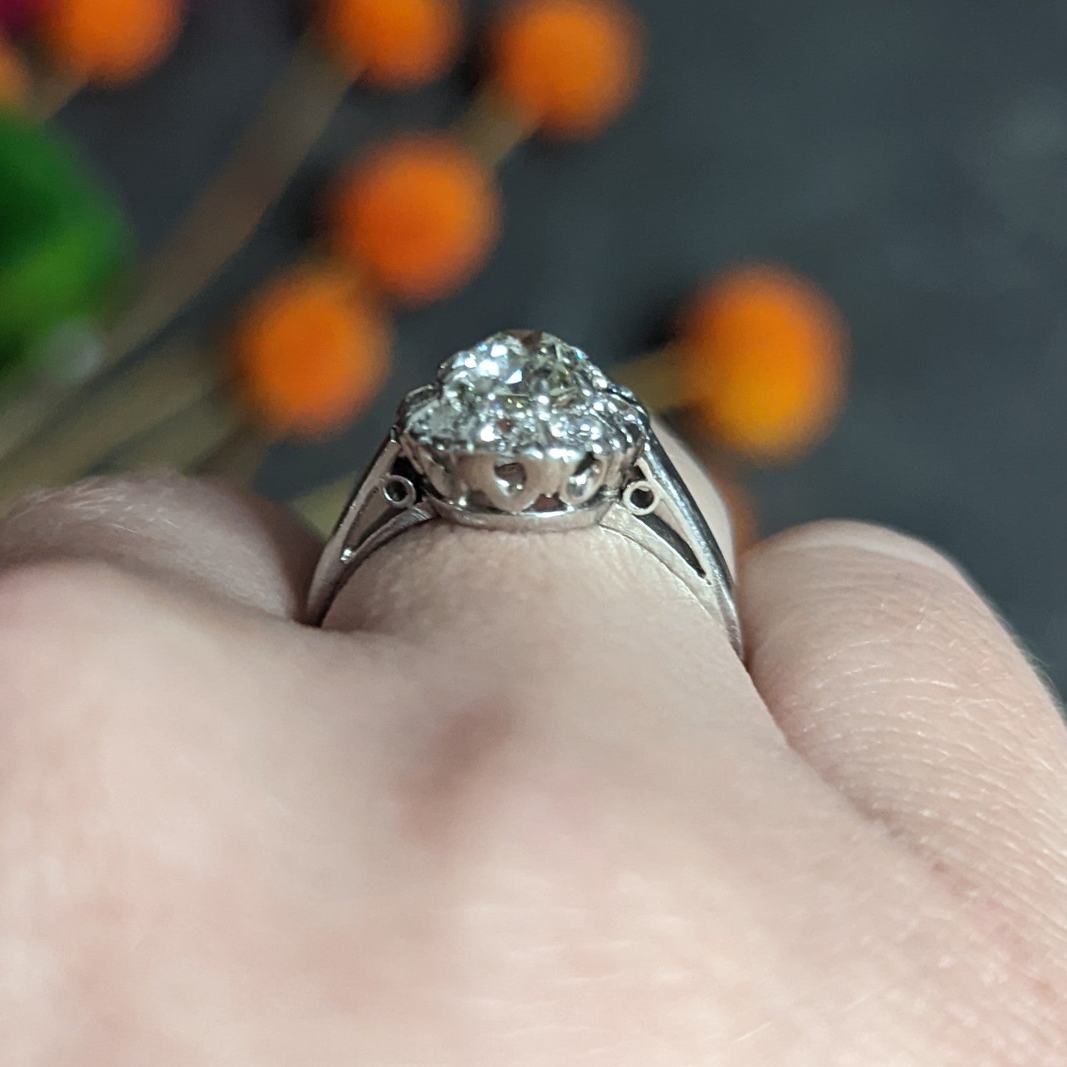 Art Deco 1.02 CTW Diamond Platinum Cluster Engagement Ring Wilson's Estate Jewelry