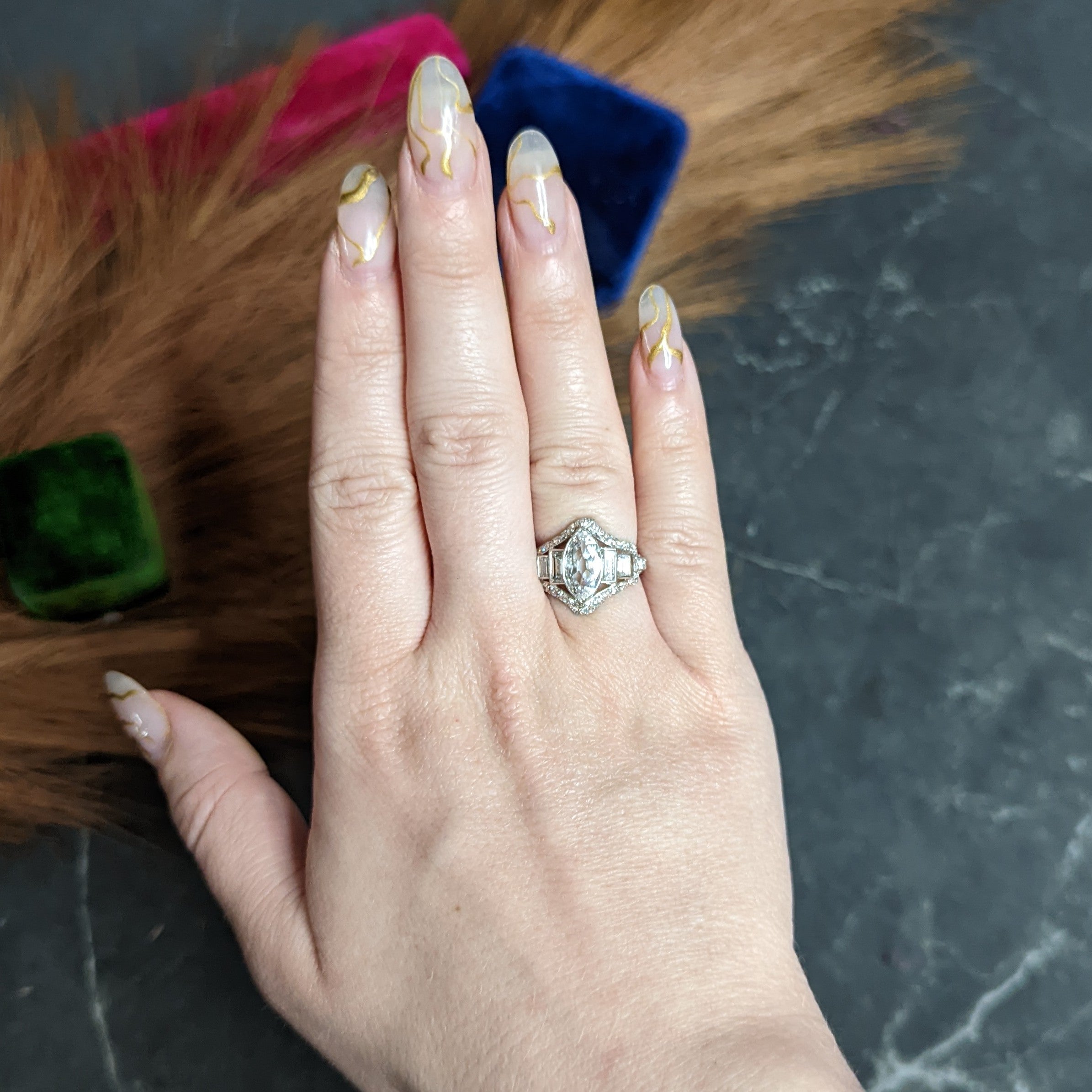Art Deco 2.70 CTW Marquise Diamond Platinum Band Ring Wilson's Estate Jewelry