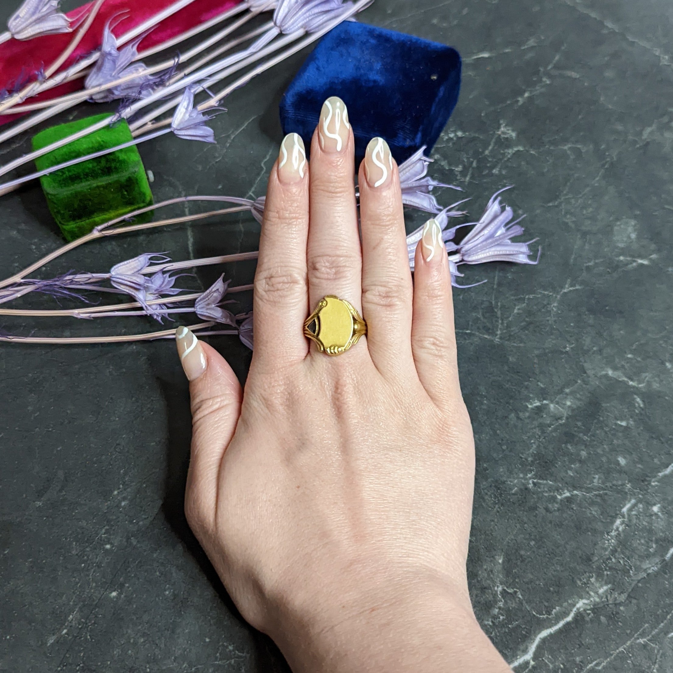 Art Nouveau Sapphire 14 Karat Gold Signet Ring Wilson's Estate Jewelry