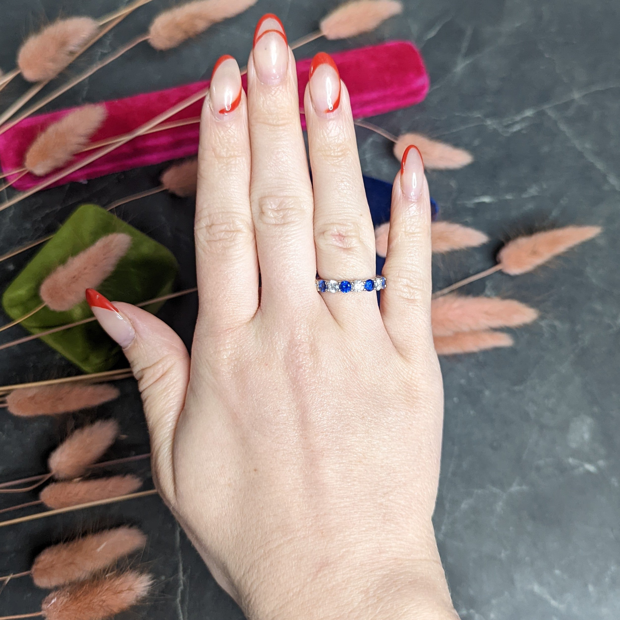 Contemporary 3.80 CTW Diamond Sapphire Platinum Eternity Band Ring Wilson's Estate Jewelry