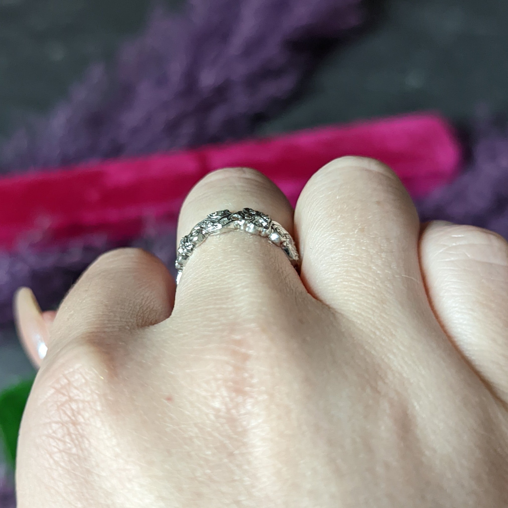 Vintage 0.50 CTW Diamond Platinum Floral Eternity Band Ring Wilson's Estate Jewelry