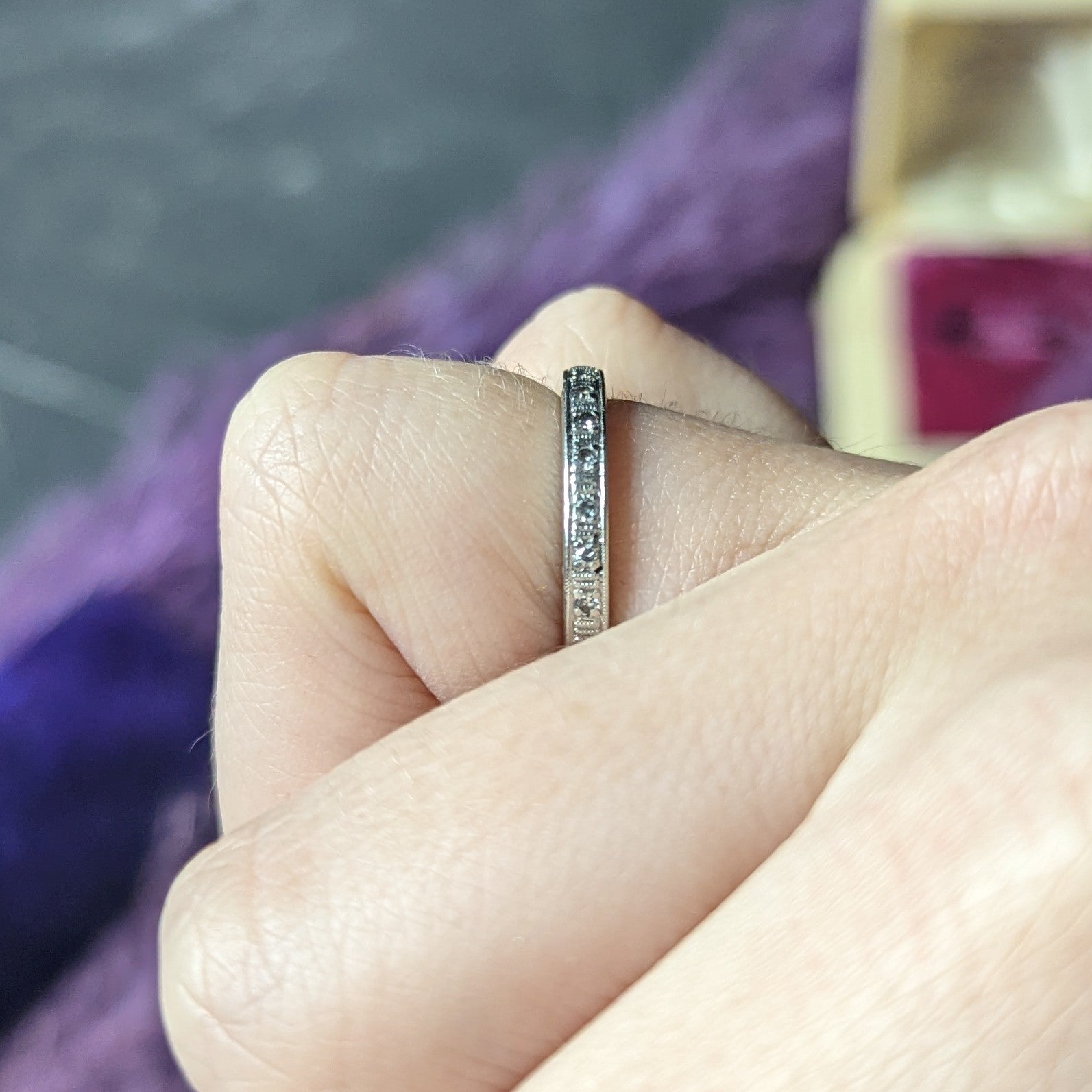 Art Deco 0.35 Single Cut Diamond Platinum Eternity Band Ring Wilson's Estate Jewelry