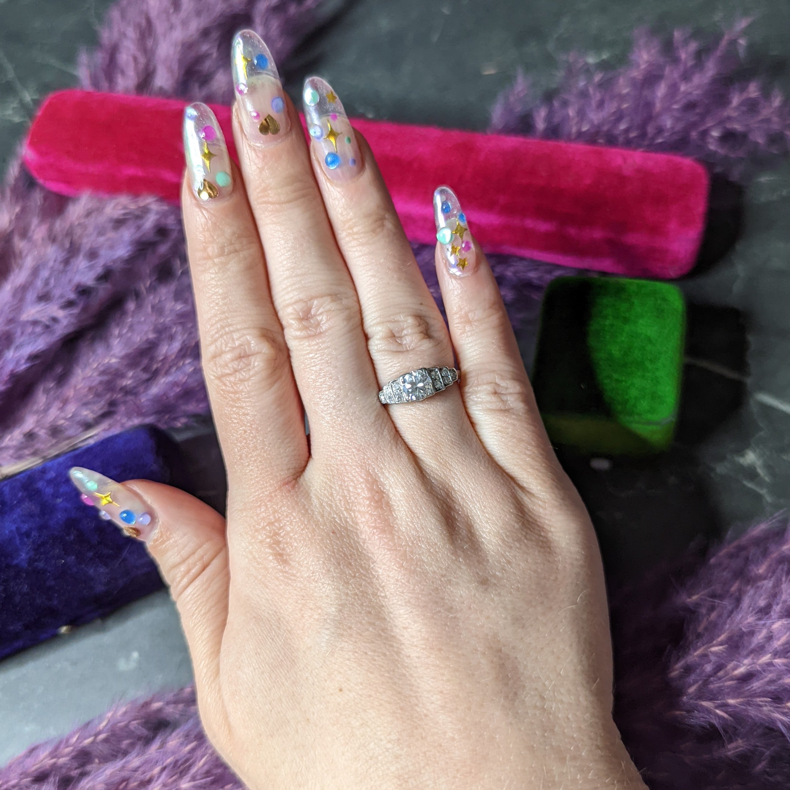 Vintage Art Deco 0.68 CTW Old Mine Diamond Platinum Bow Engagement Ring Wilson's Estate Jewelry