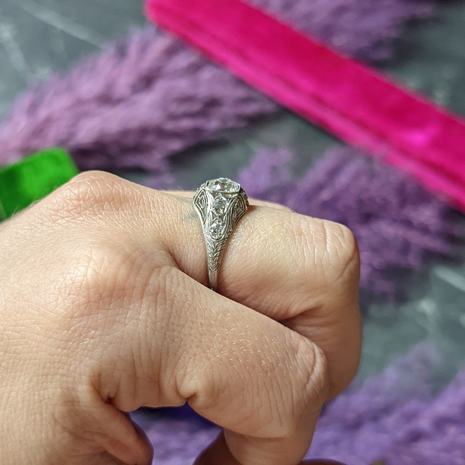Art Deco 1.11 CTW Old Mine Diamond Platinum Engagement Ring GIA Wilson's Estate Jewelry
