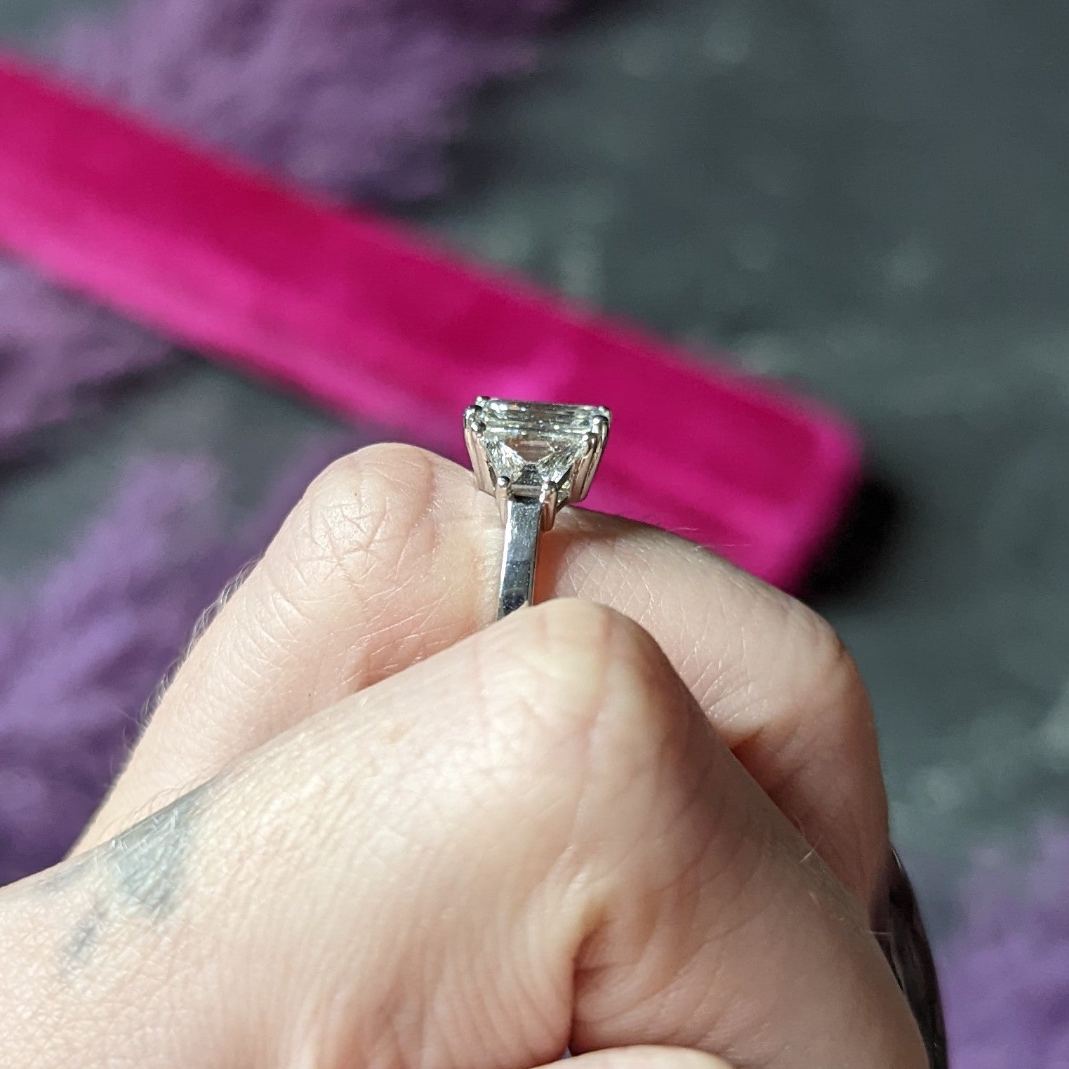 Mid-Century 2.51 CTW Emerald Cut Diamond 14 White Gold Engagement Ring GIA Wilson's Estate Jewelry