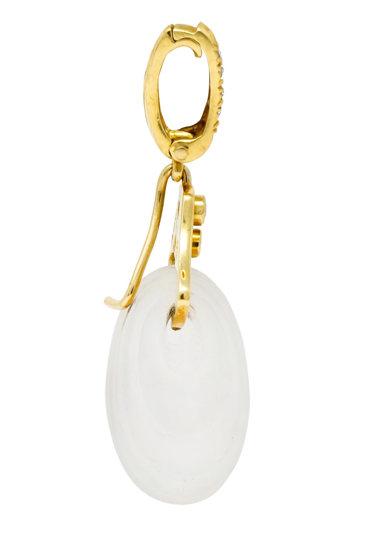 Andrew Clunn Vintage Diamond Rock Crystal 18 Karat Gold Shell Enhancer Pendant - Wilson's Estate Jewelry