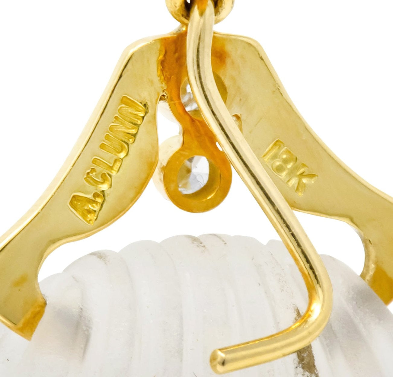 Andrew Clunn Vintage Diamond Rock Crystal 18 Karat Gold Shell Enhancer Pendant - Wilson's Estate Jewelry