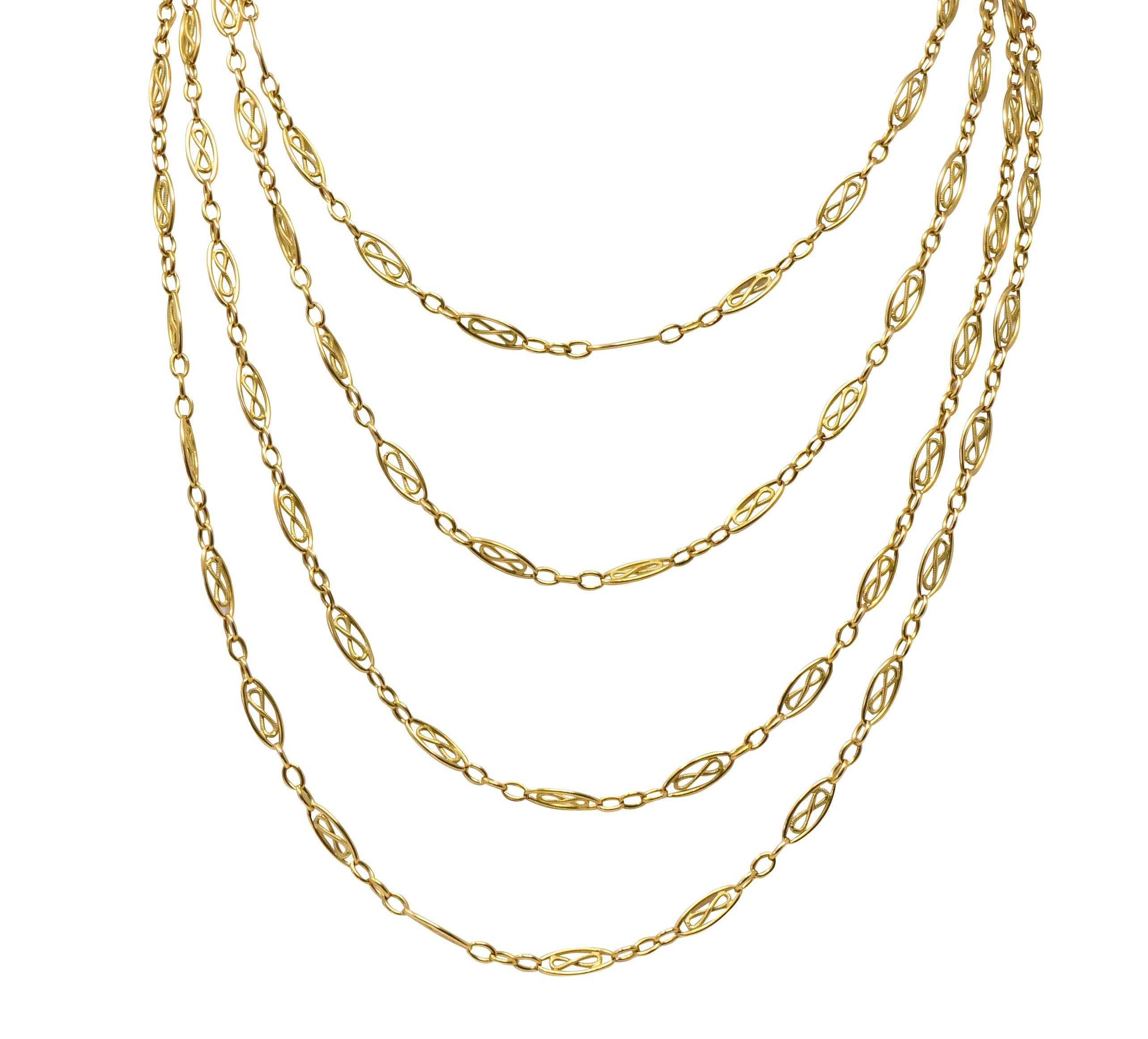 Antique Victorian 18 Karat Gold 67 Inch Watch Chain Necklace - Wilson's Estate Jewelry