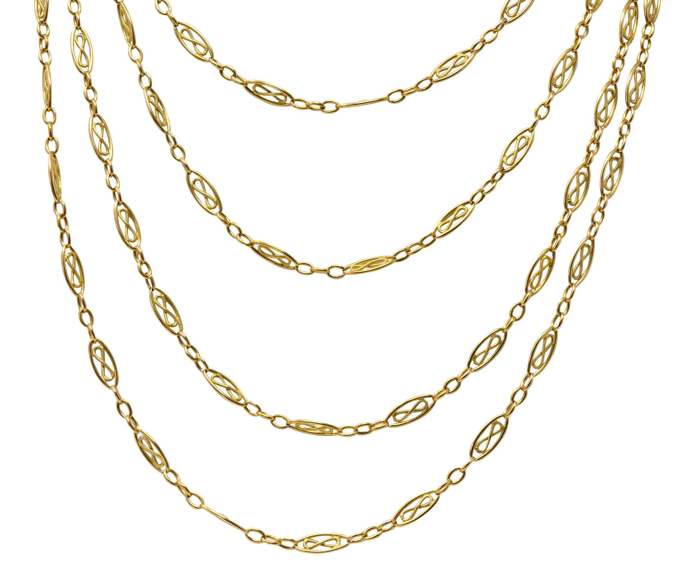 Antique Victorian 18 Karat Gold 67 Inch Watch Chain Necklace - Wilson's Estate Jewelry