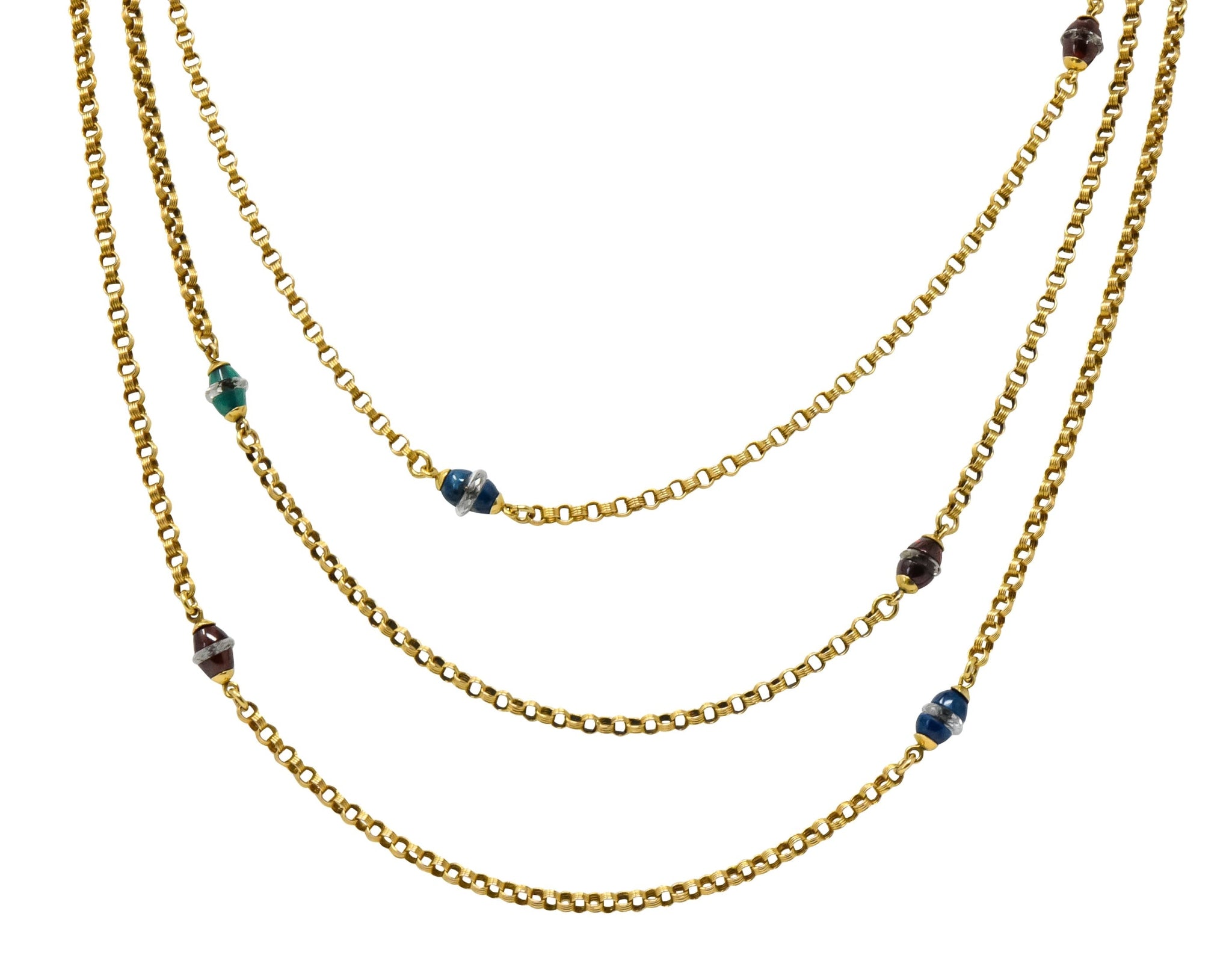 Antique Victorian Multi-Gem Rock Crystal 14 Karat Gold Station Necklace - Wilson's Estate Jewelry