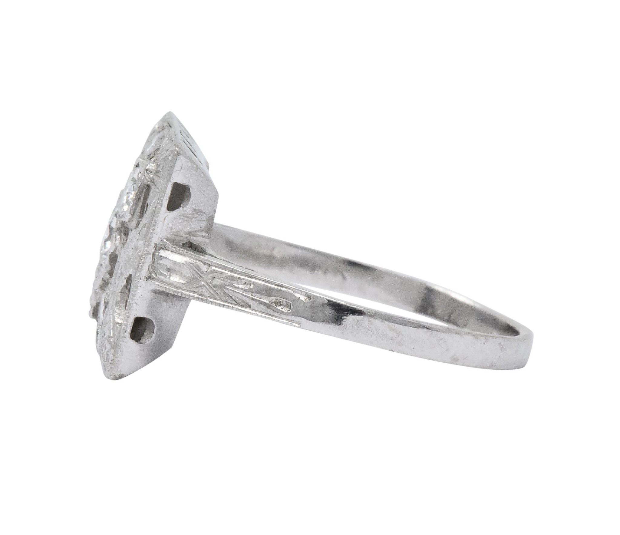 Art Deco 0.55 CTW Diamond 14 Karat White Gold Cocktail Ring - Wilson's Estate Jewelry
