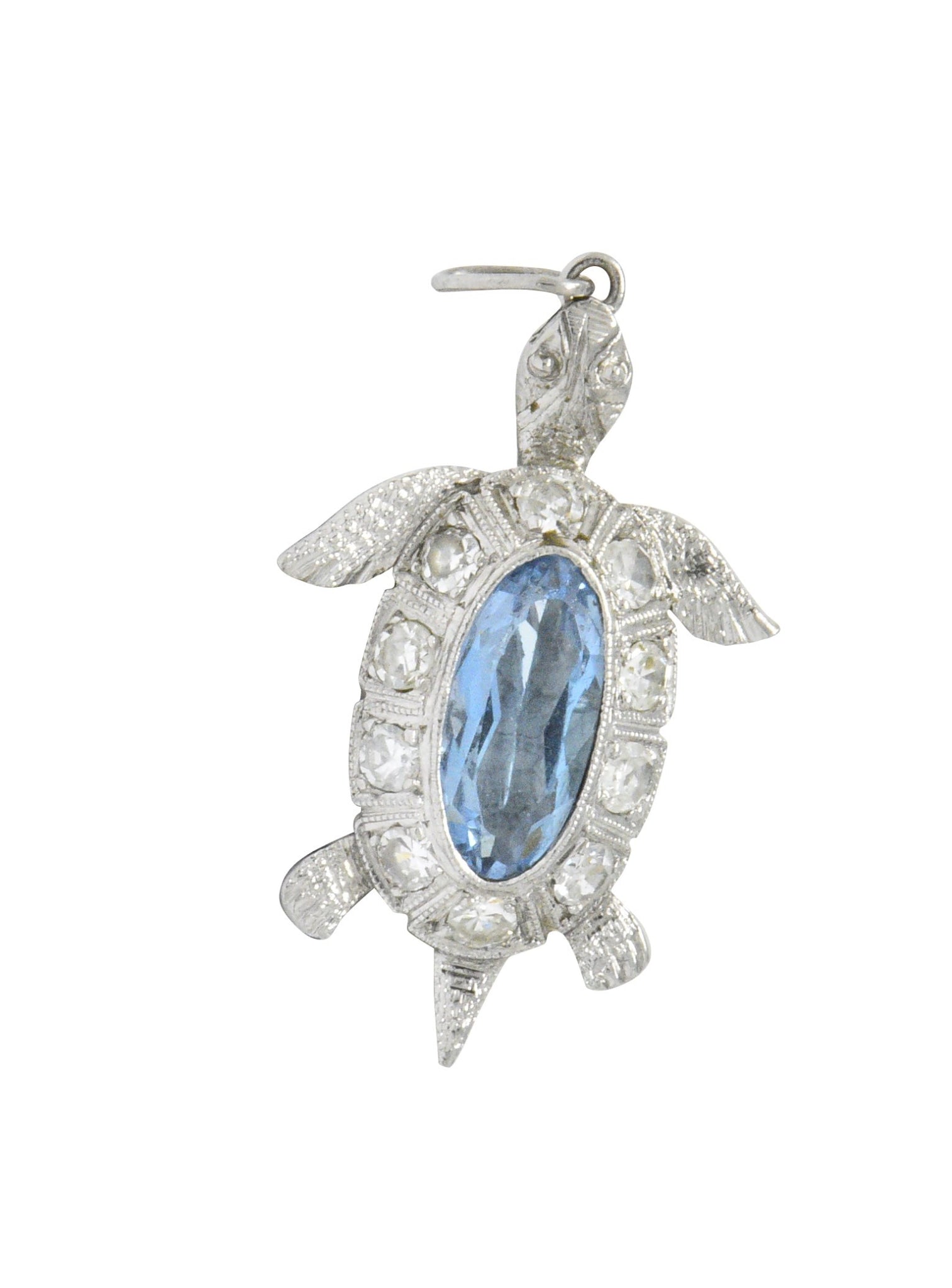 Art Deco 0.66 CTW Aquamarine Diamond Platinum Turtle Charm Wilson's Estate Jewelry