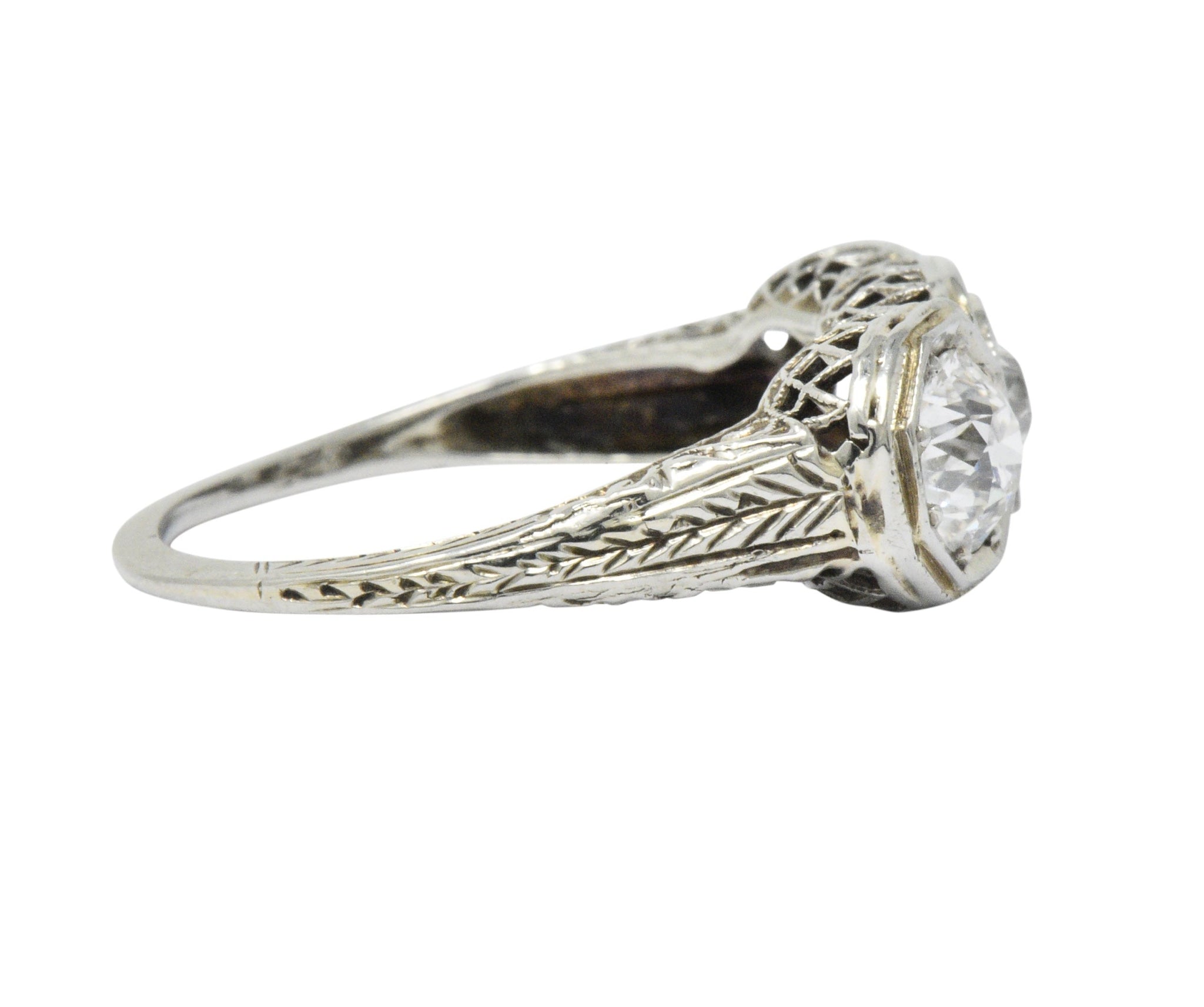 Art Deco 1.20 CTW Diamond 18 Karat White Gold 3 Stone Ring Wilson's Estate Jewelry