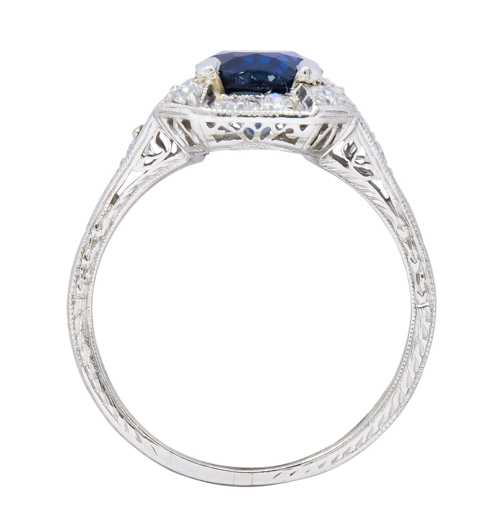 Art Deco 2.86 CTW No Heat Sapphire Diamond Platinum Ring AGL Wilson's Antique & Estate Jewelry