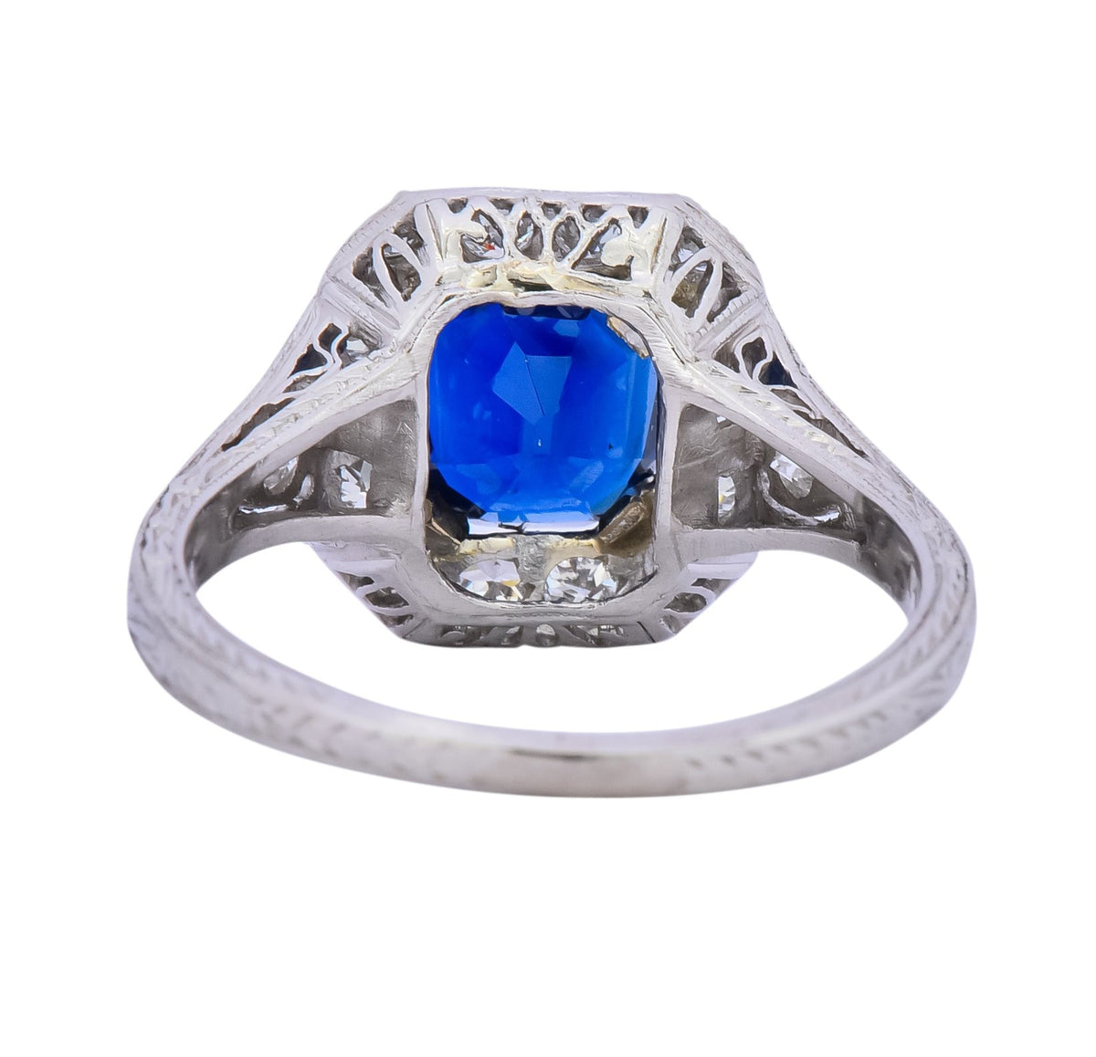 Art Deco 2.86 CTW No Heat Sapphire Diamond Platinum Ring AGL Wilson's Antique & Estate Jewelry