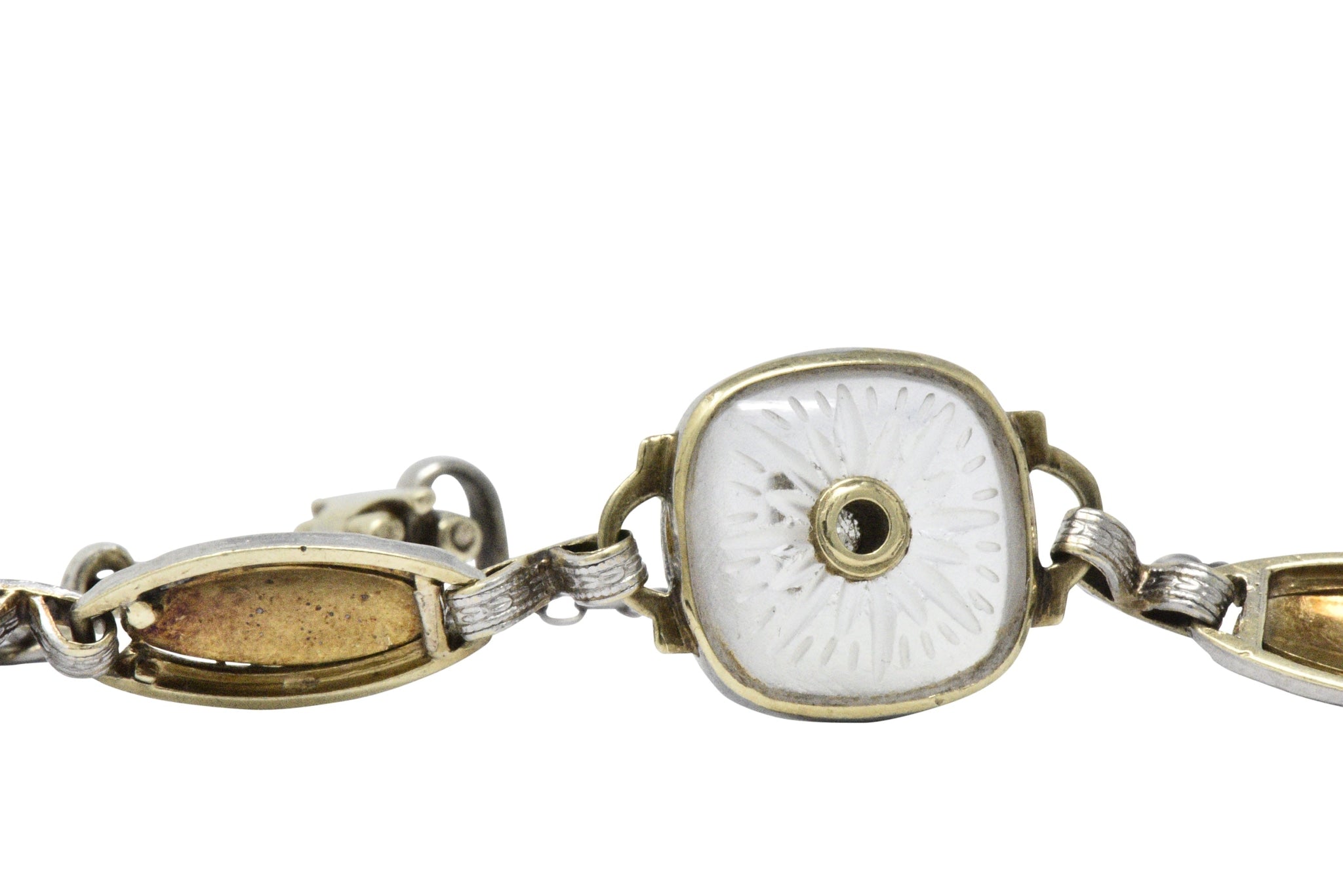 Art Deco Diamond Camphor Glass Enamel Platinum-Topped Bracelet Wilson's Estate Jewelry