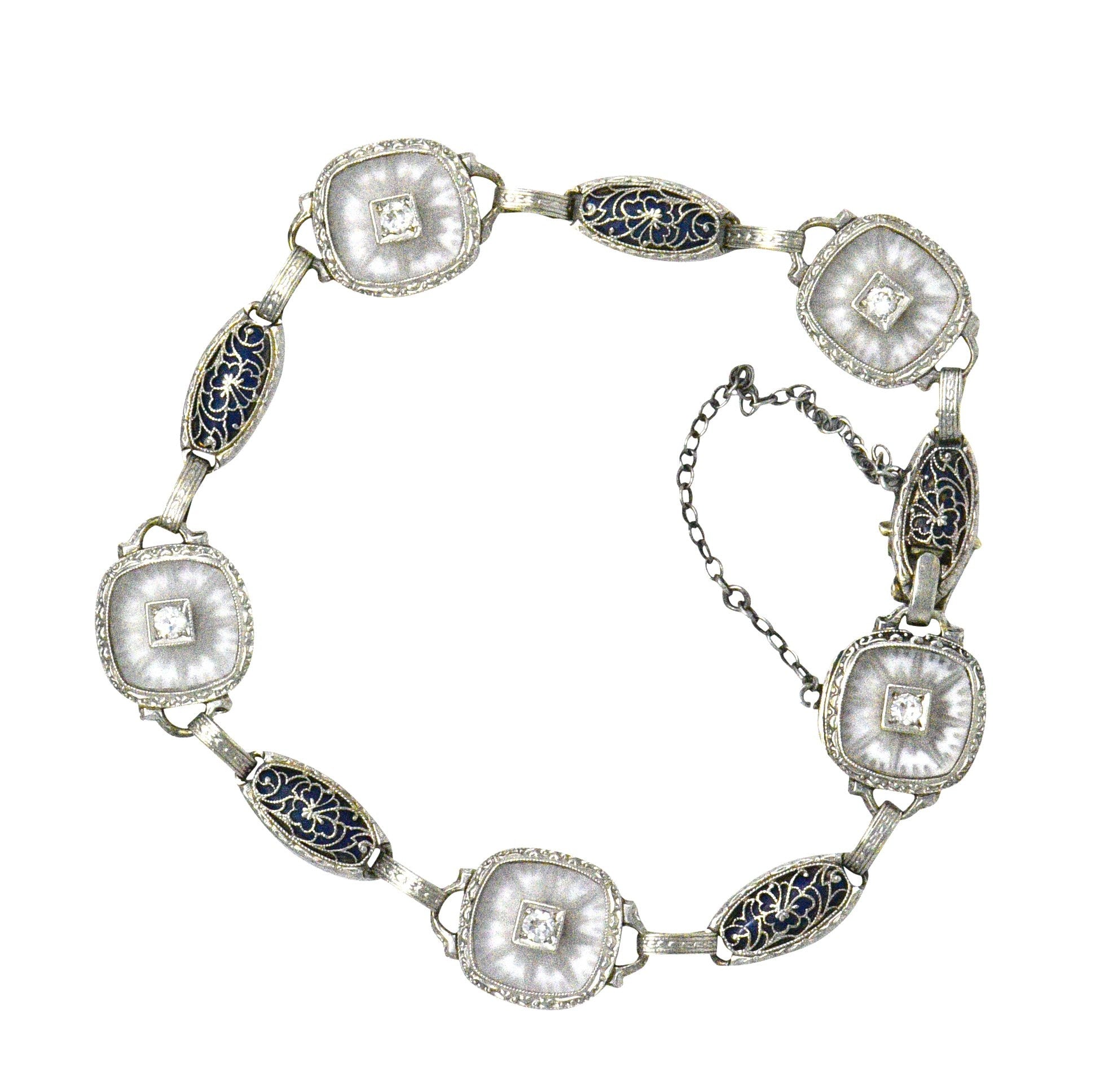 Art Deco Diamond Camphor Glass Enamel Platinum-Topped Bracelet Wilson's Estate Jewelry