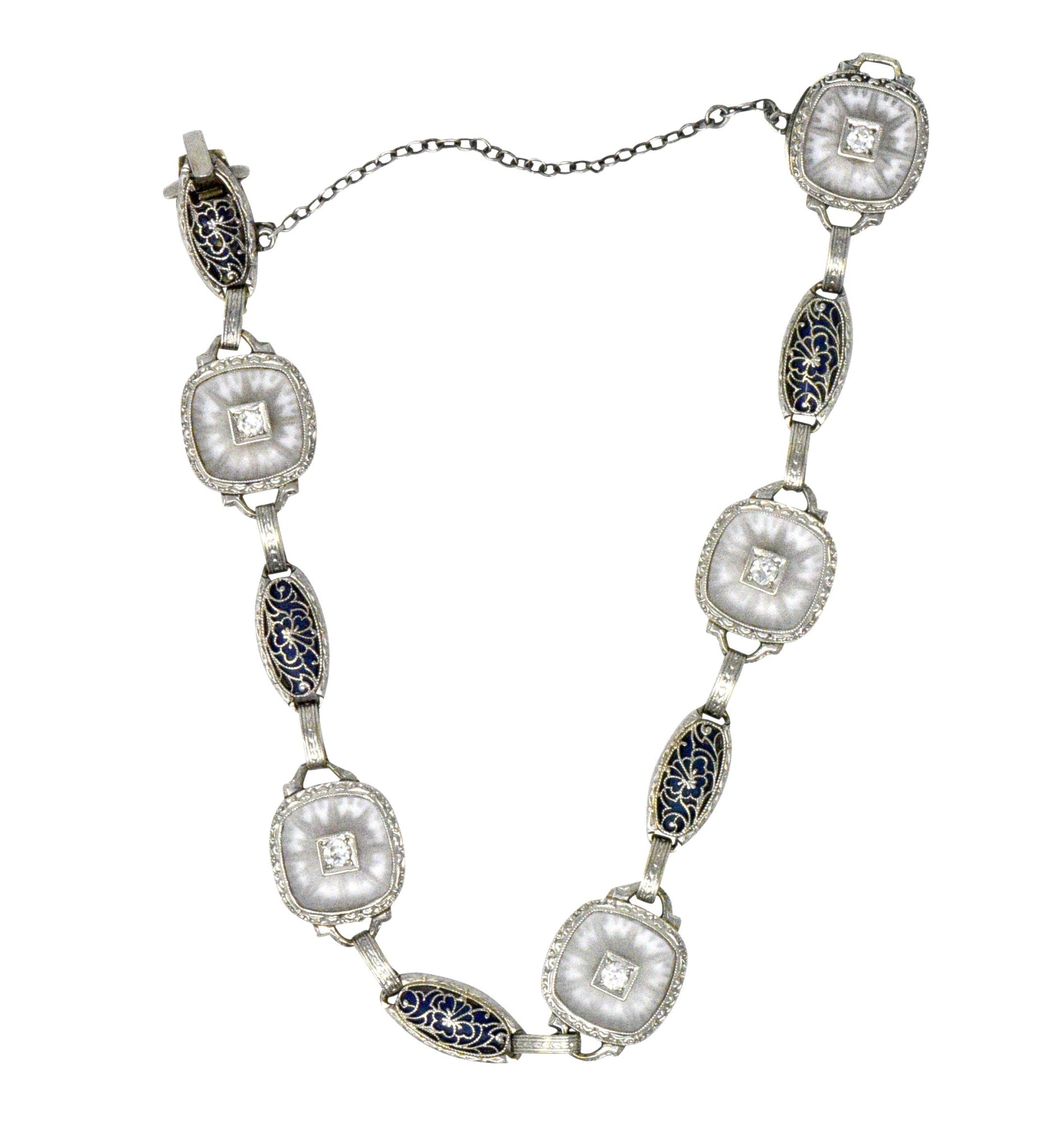 Art Deco Diamond Camphor Glass Enamel Platinum-Topped Bracelet Wilson's Estate Jewelry