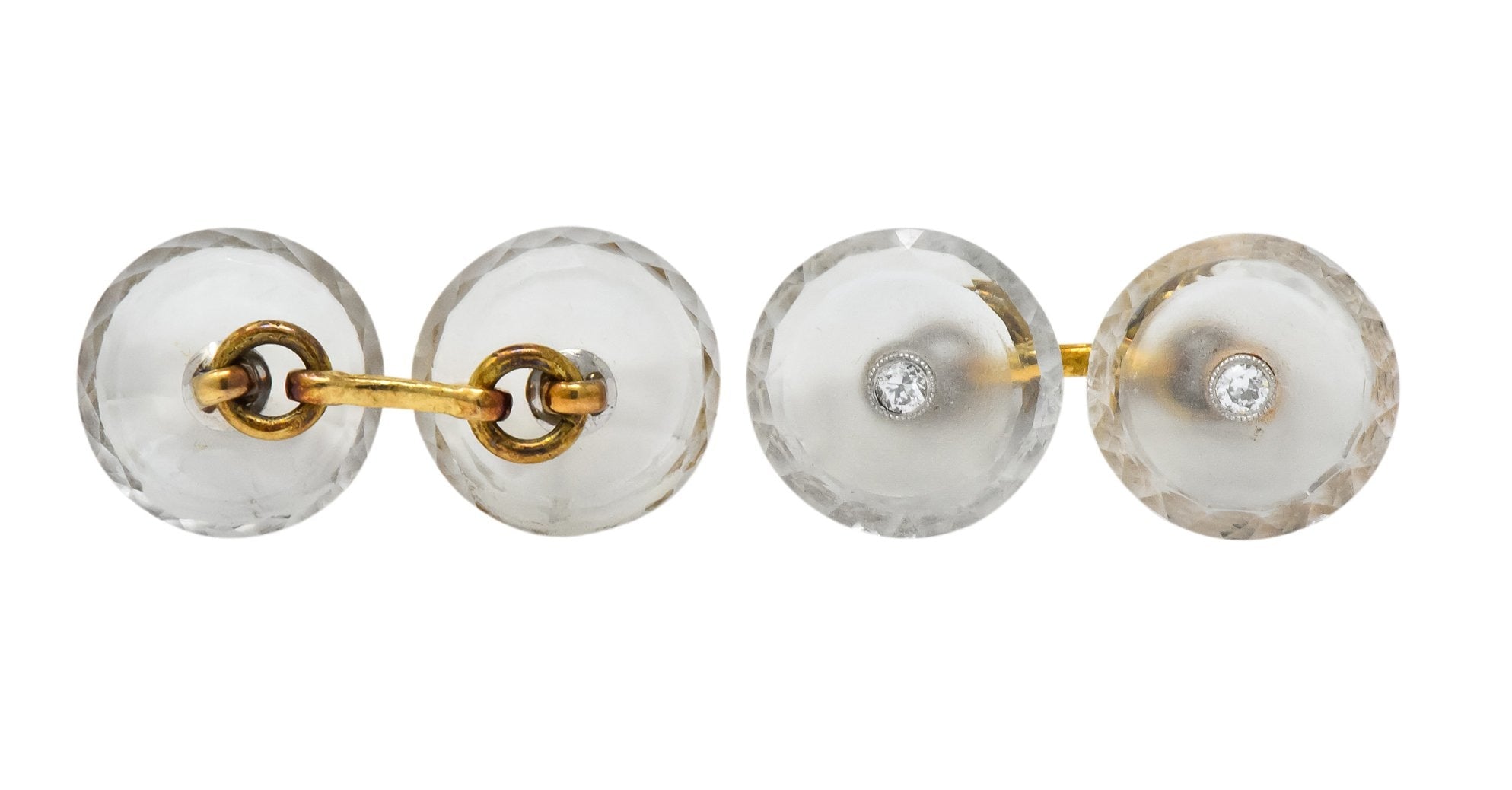 Art Deco Diamond Rock Crystal Men's 14 Karat Gold Cufflink Dress Set - Wilson's Estate Jewelry