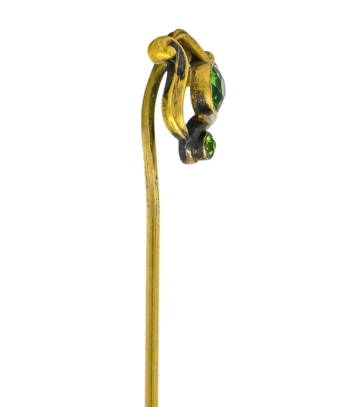 Art Nouveau 0.40 CTW Demantoid Garnet Gold Stylized Whiplash Stickpin - Wilson's Estate Jewelry
