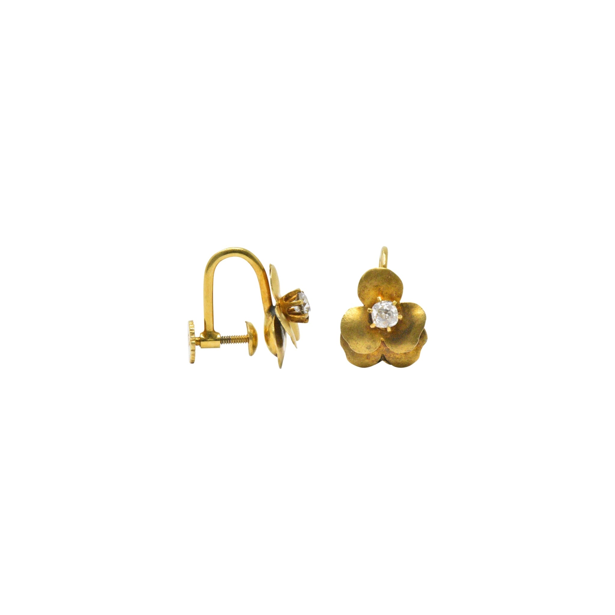 Art Nouveau Adorable .20CTW Diamond & 14K Gold Earrings, Circa 1900 Wilson's Estate Jewelry