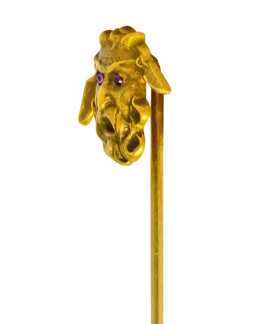 Art Nouveau Ruby 14 Karat Gold Satyr Stickpin - Wilson's Estate Jewelry