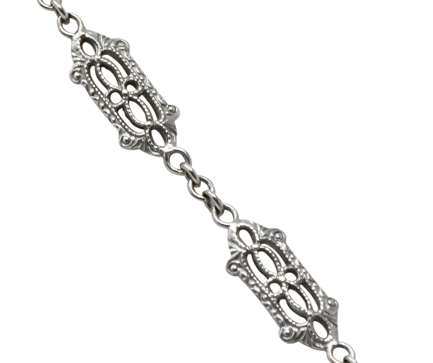 Balogh Art Deco Camphor Glass Diamond 14 Karat White Gold Necklace - Wilson's Estate Jewelry