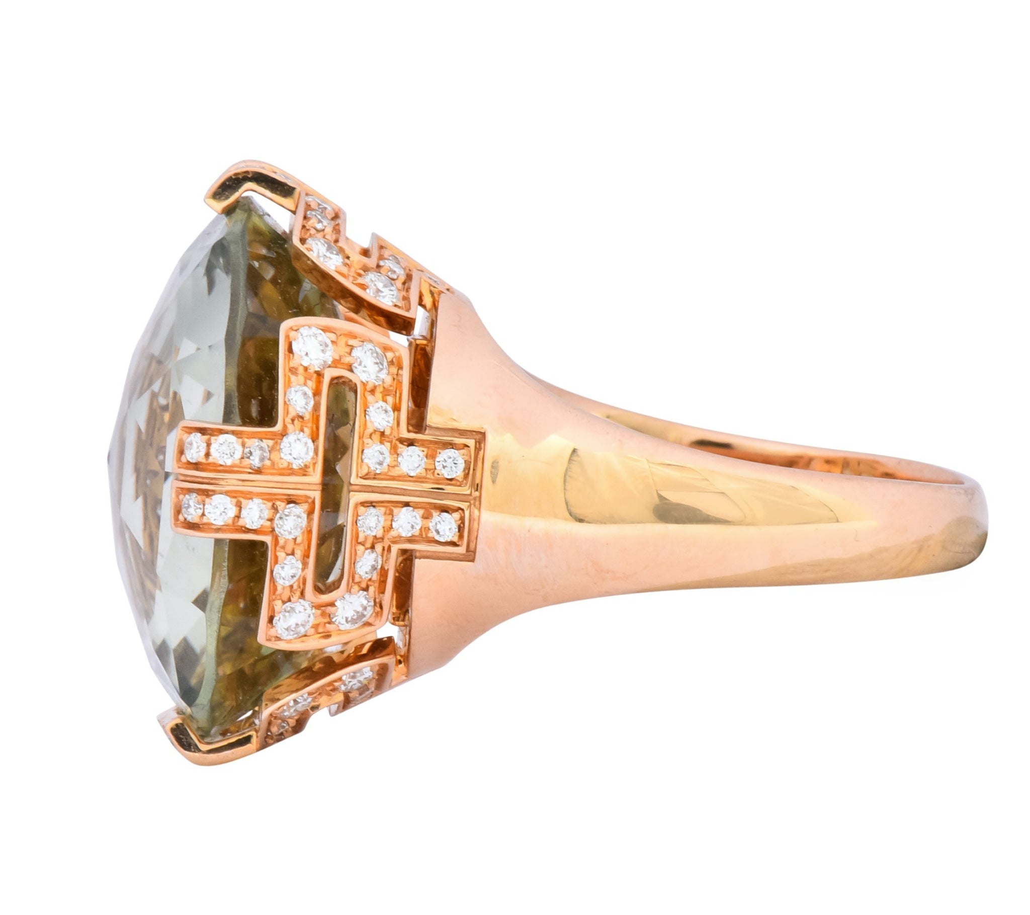 Bulgari Prasiolite Diamond 18 Karat Rose Gold Parentesi Cocktail Ring - Wilson's Estate Jewelry