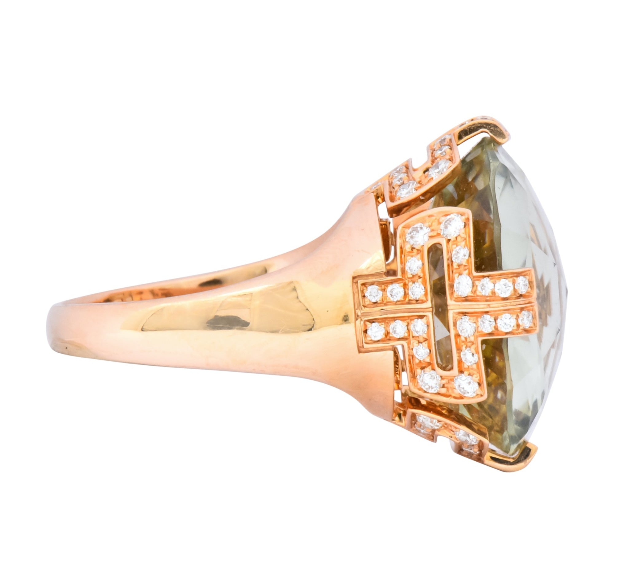 Bulgari Prasiolite Diamond 18 Karat Rose Gold Parentesi Cocktail Ring - Wilson's Estate Jewelry