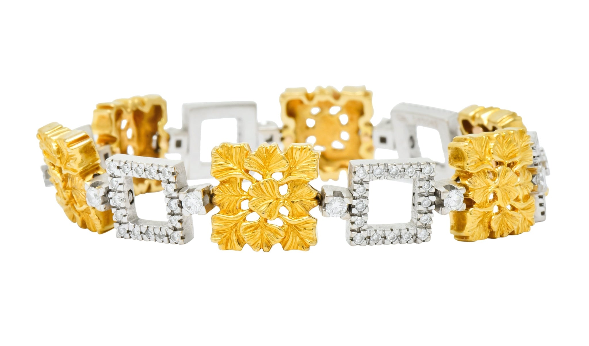 Carrera Y Carrera 1.80 CTW Diamond Platinum 18 Karat Gold Ginkgo Foliate Link Bracelet - Wilson's Estate Jewelry