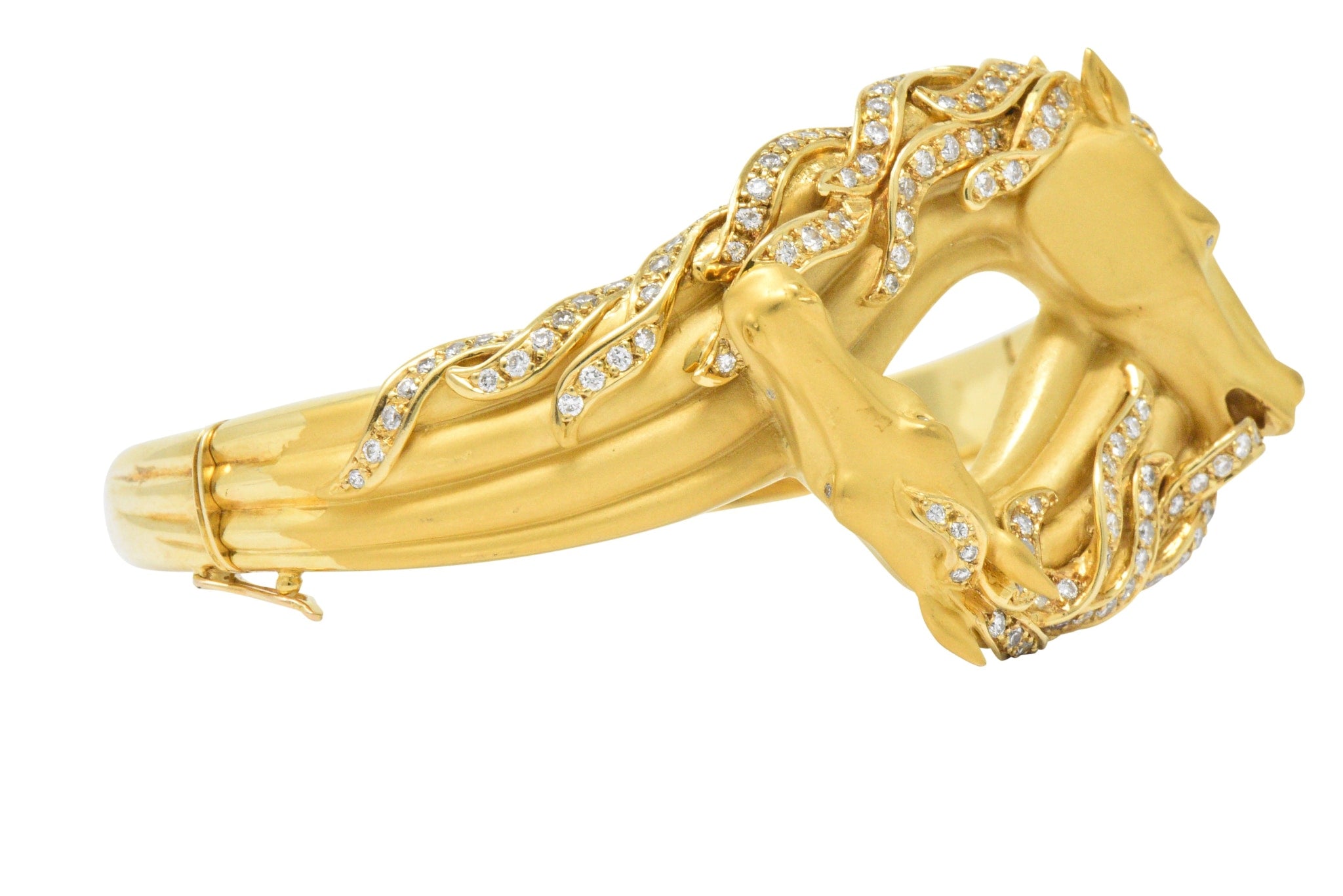 Carrera Y Carrera Ecuestre 1.45 CTW Diamond 18 Karat Horse Gold Bangle Bracelet Wilson's Estate Jewelry