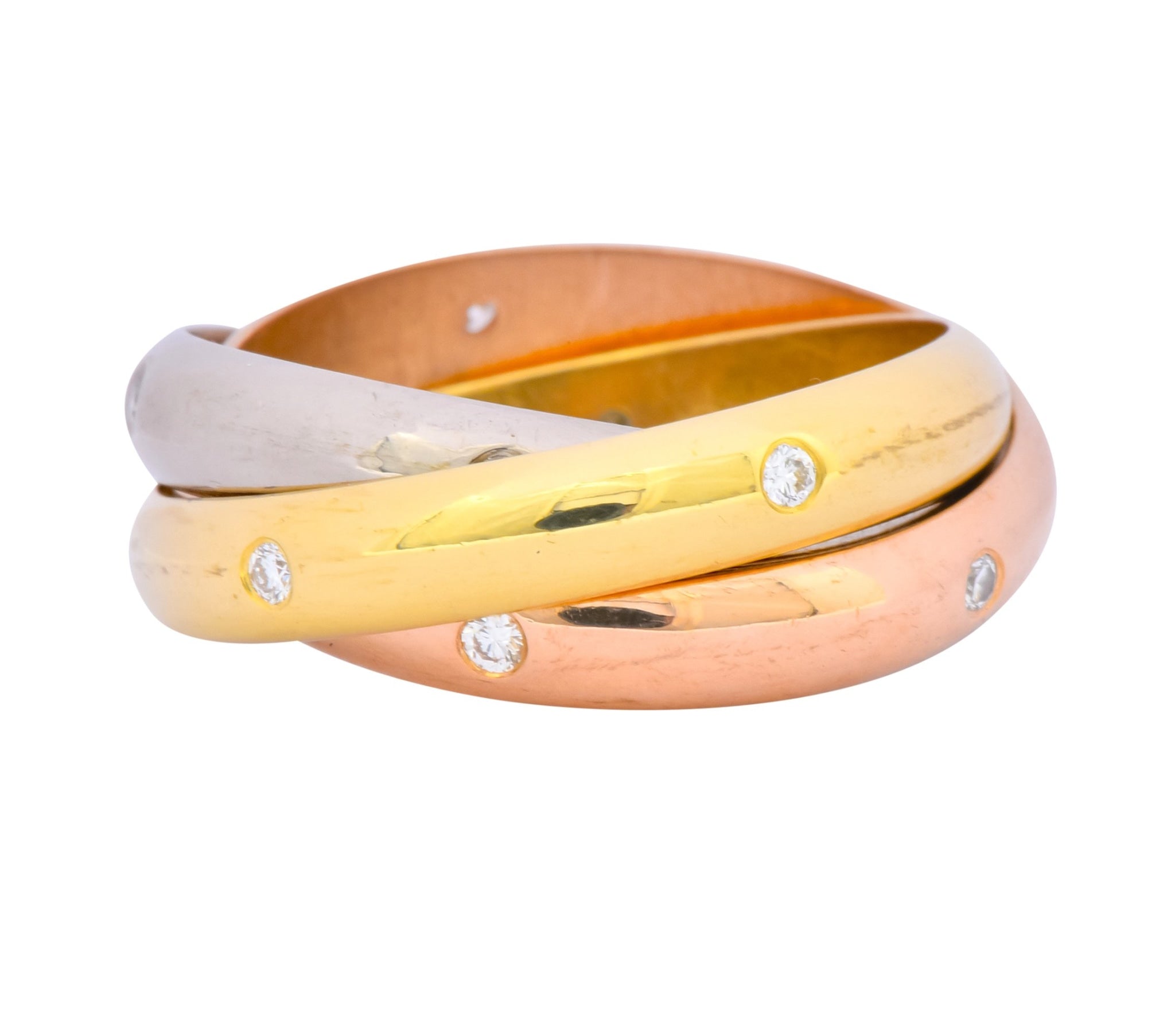 Cartier Diamond 18 Karat Tri-Colored Gold Trinity Rolling Ring - Wilson's Estate Jewelry