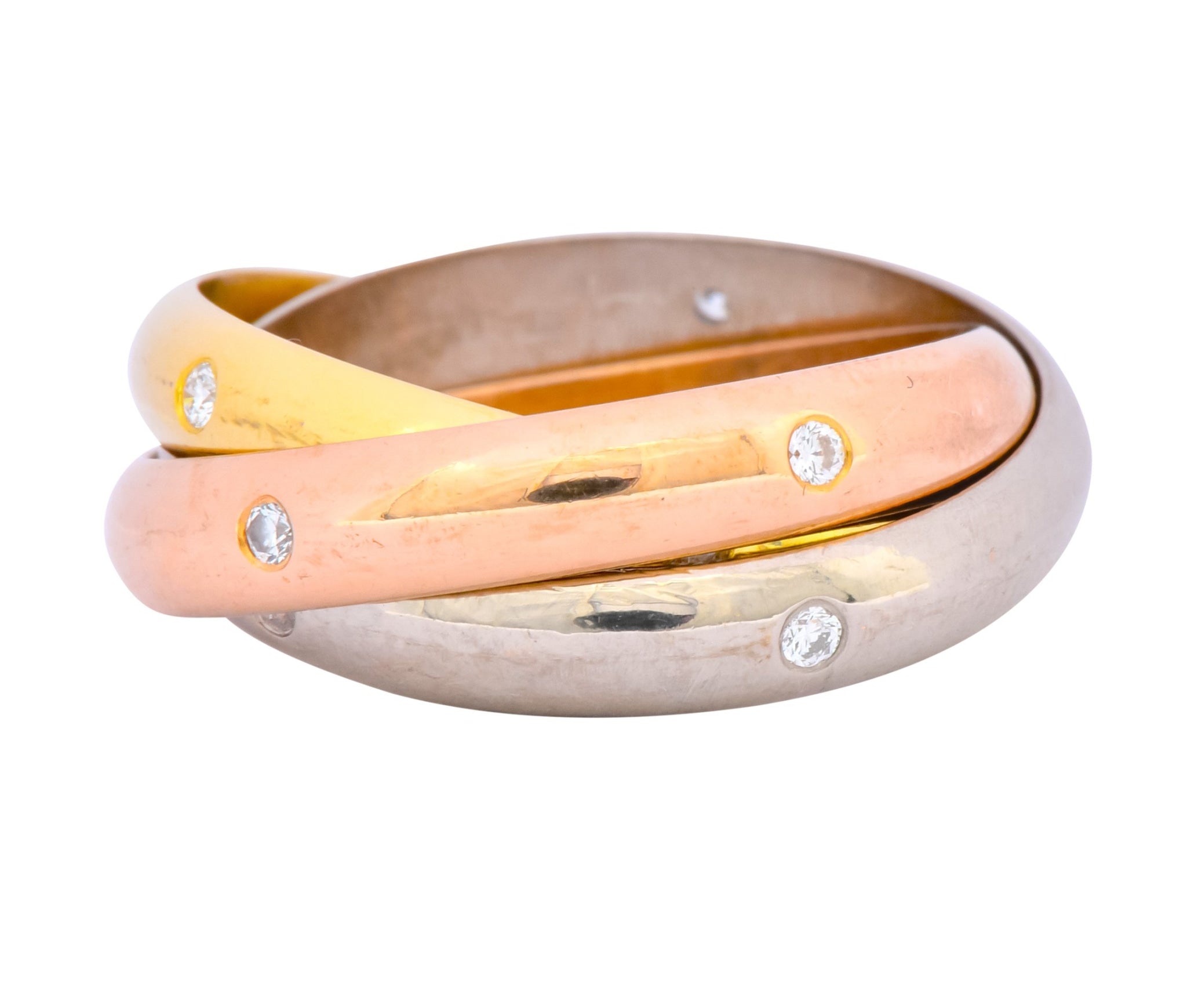Cartier Diamond 18 Karat Tri-Colored Gold Trinity Rolling Ring - Wilson's Estate Jewelry