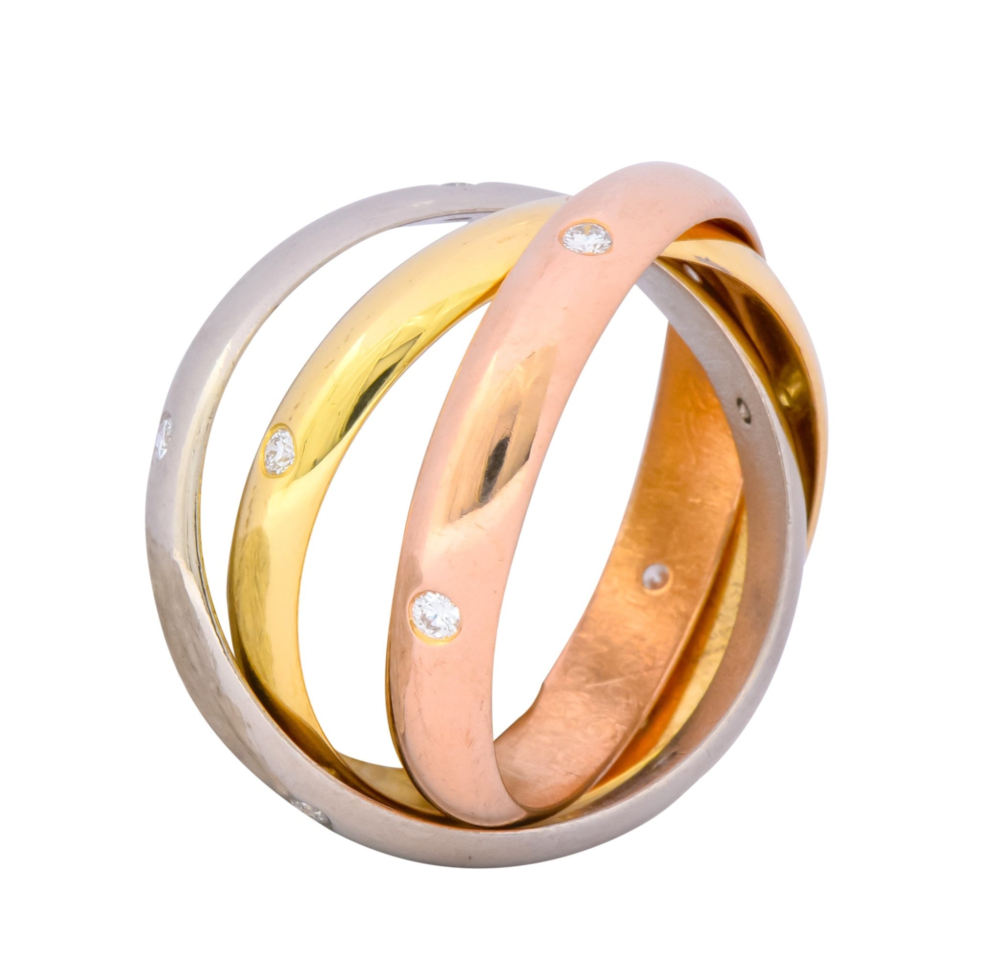 Cartier Diamond 18 Karat Tri-Colored Gold Trinity Rolling Ring - Wilson's Estate Jewelry