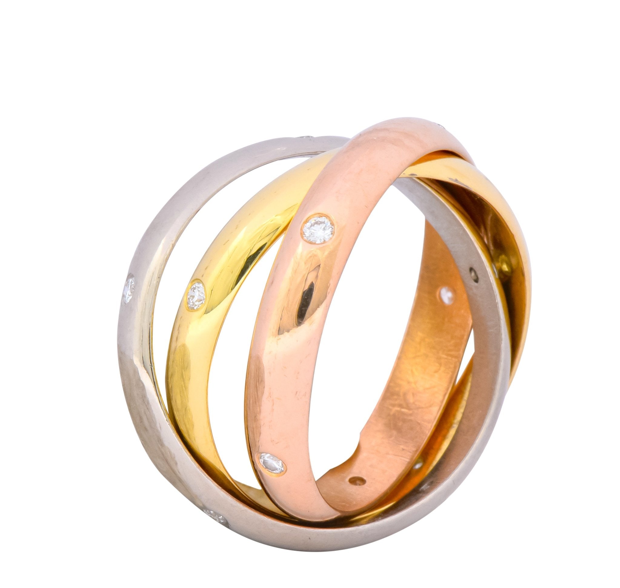 Cartier Diamond 18 Karat Tri-Colored Gold Trinity Rolling Ring - Wilson's Estate Jewelry