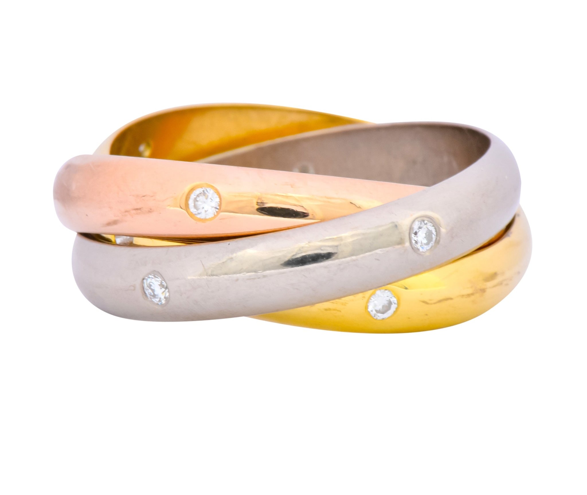 Cartier Diamond 18 Karat Tri-Colored Gold Trinity Rolling Ring - Wilson's Estate Jewelry