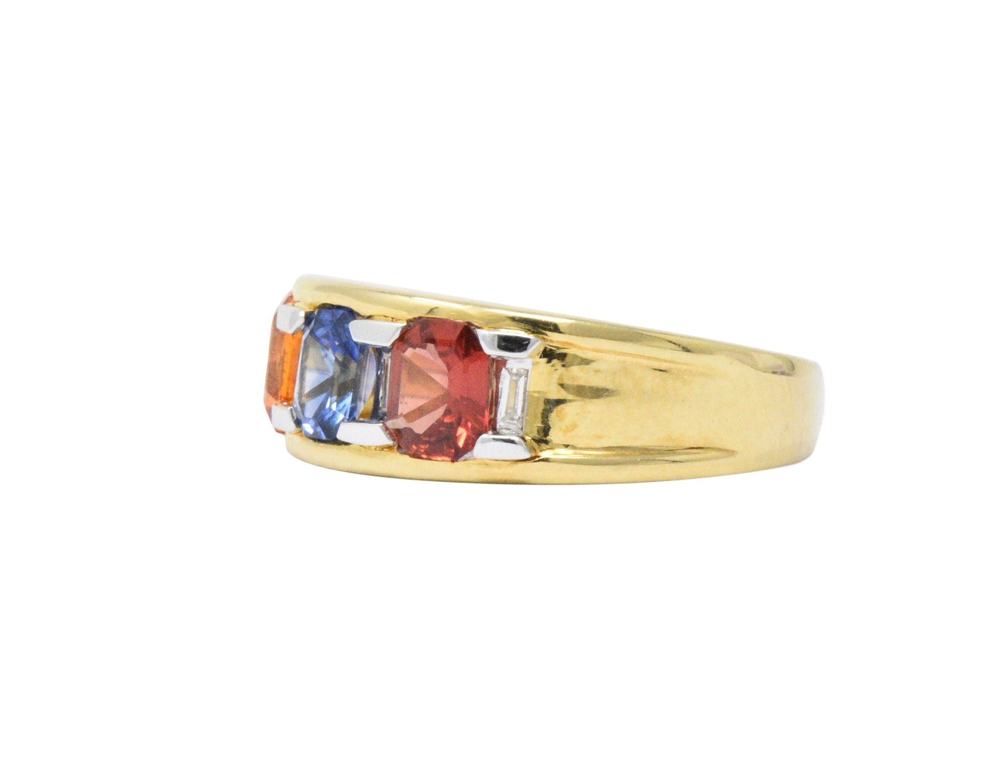 Contemporary 1.80 CTW Tri-Color Sapphire Diamond 18 Karat Gold Unisex Ring Wilson's Estate Jewelry