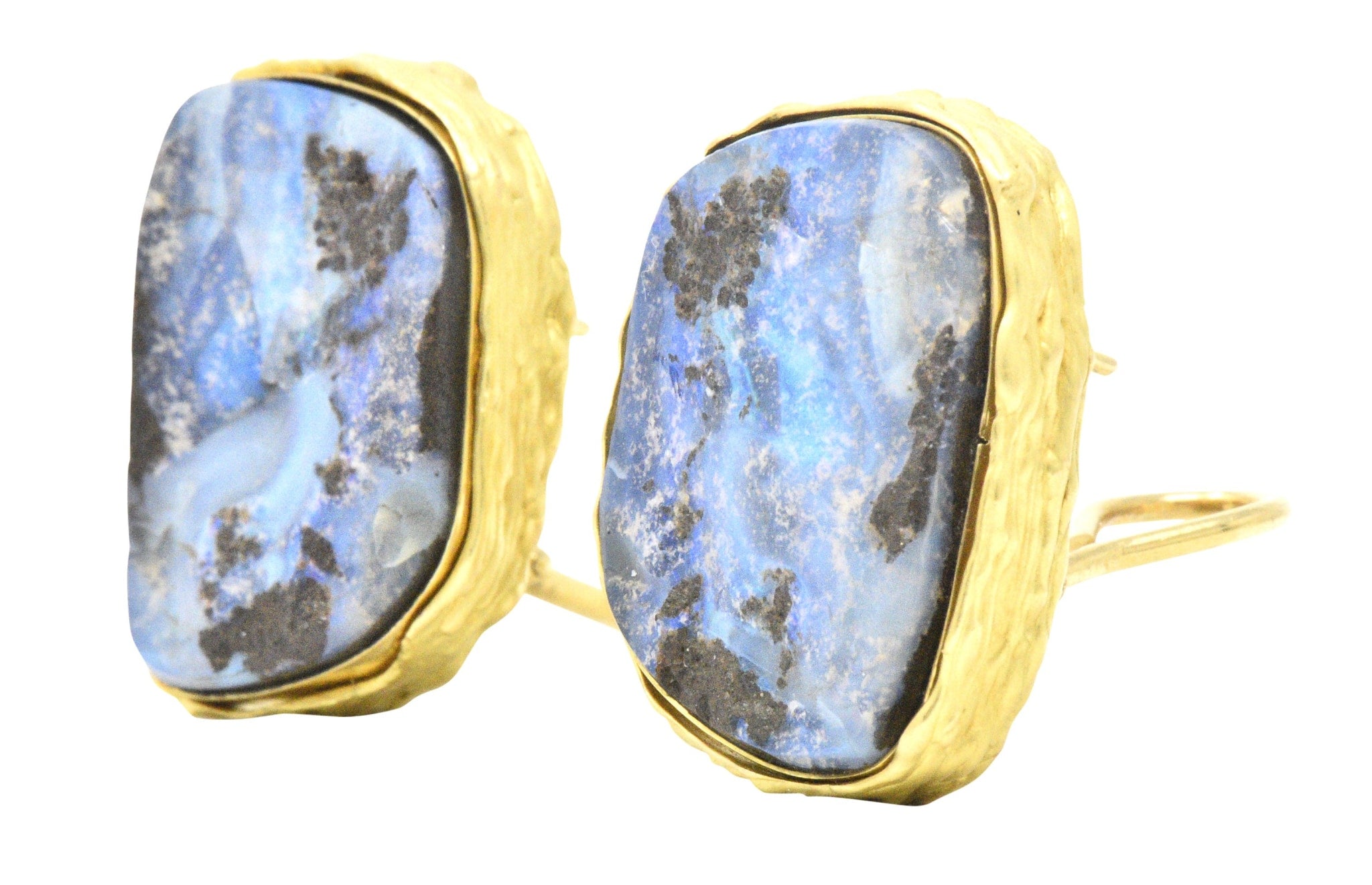 Contemporary 1980’s Bolder Opal 18 Karat Gold Earrings Wilson's Estate Jewelry