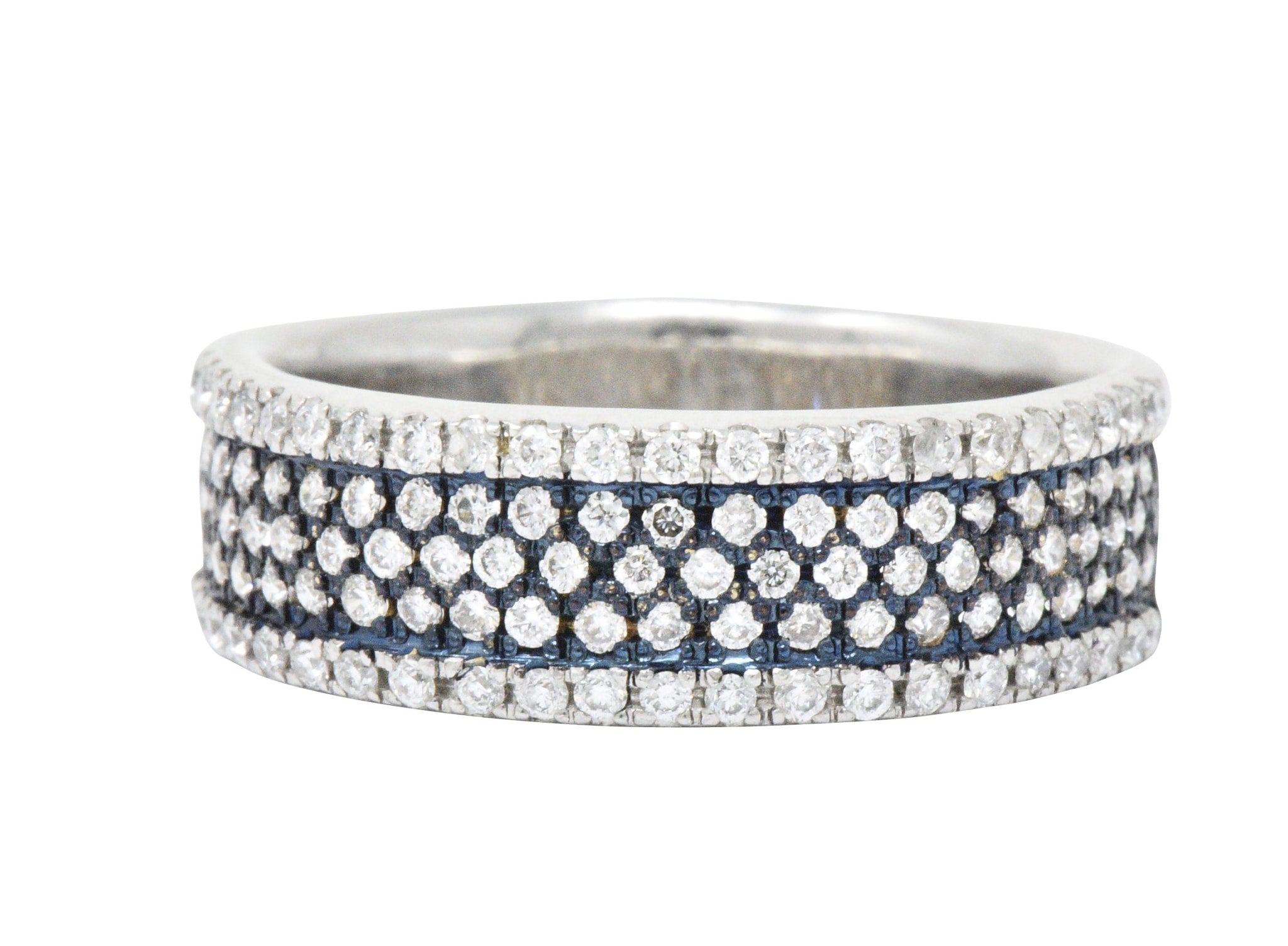 Contemporary 1.11 CTW Pave Diamond Platinum 18 Karat White Gold Blue Rhodium Band Ring Wilson's Estate Jewelry