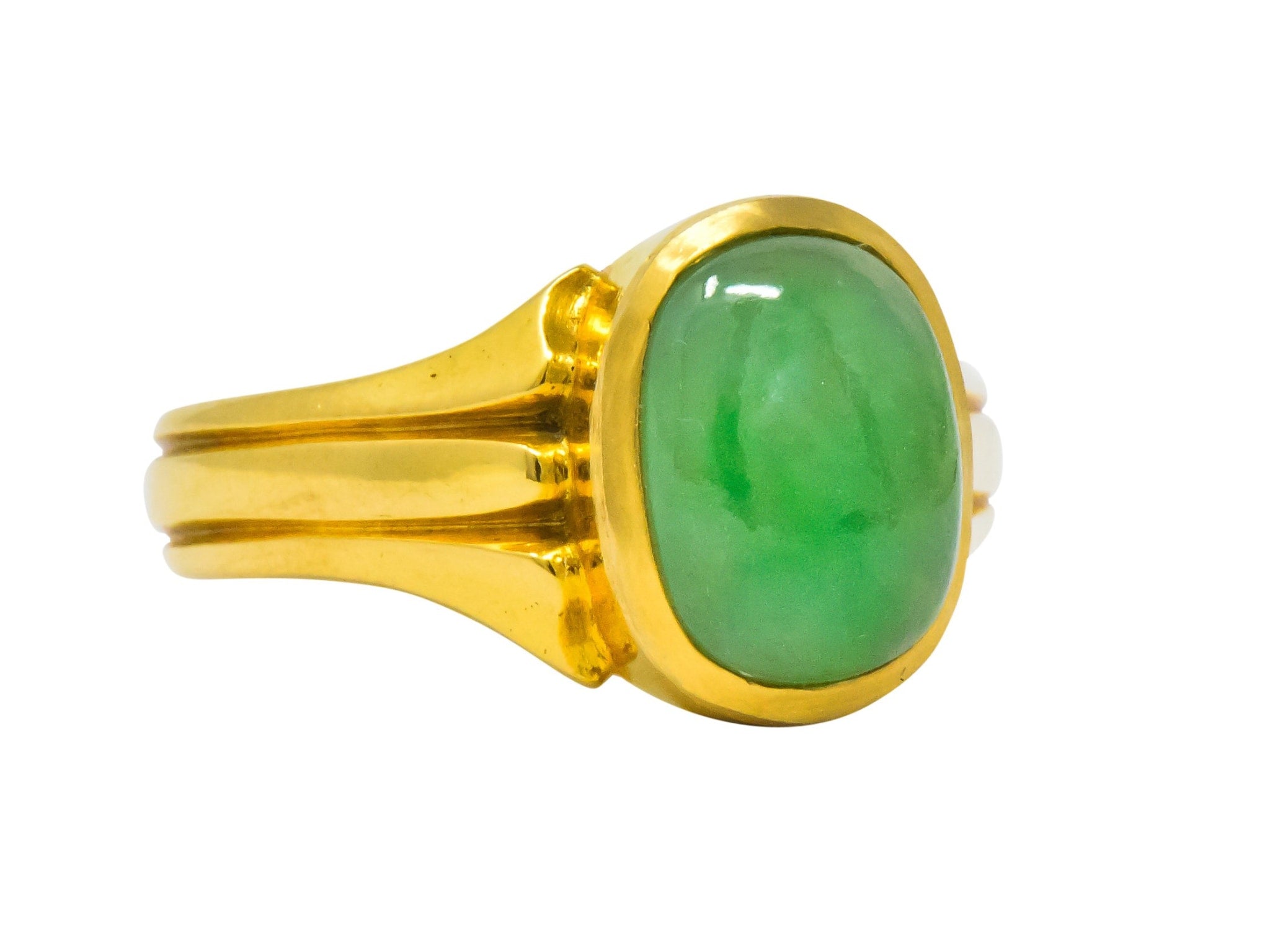D & F Victorian Jadeite Jade 18 Karat Gold Unisex Ring GIA Wilson's Estate Jewelry