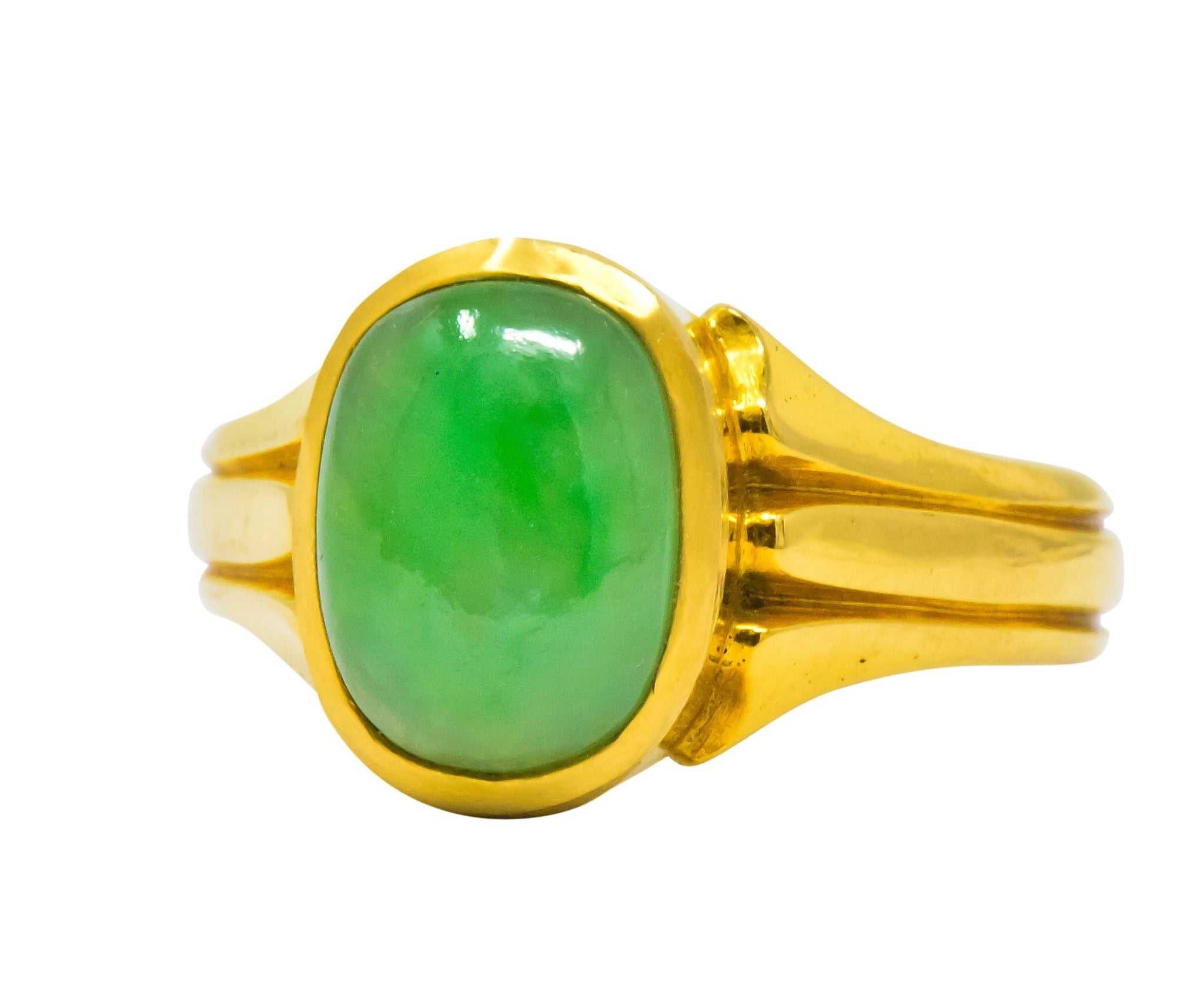 D & F Victorian Jadeite Jade 18 Karat Gold Unisex Ring GIA Wilson's Estate Jewelry