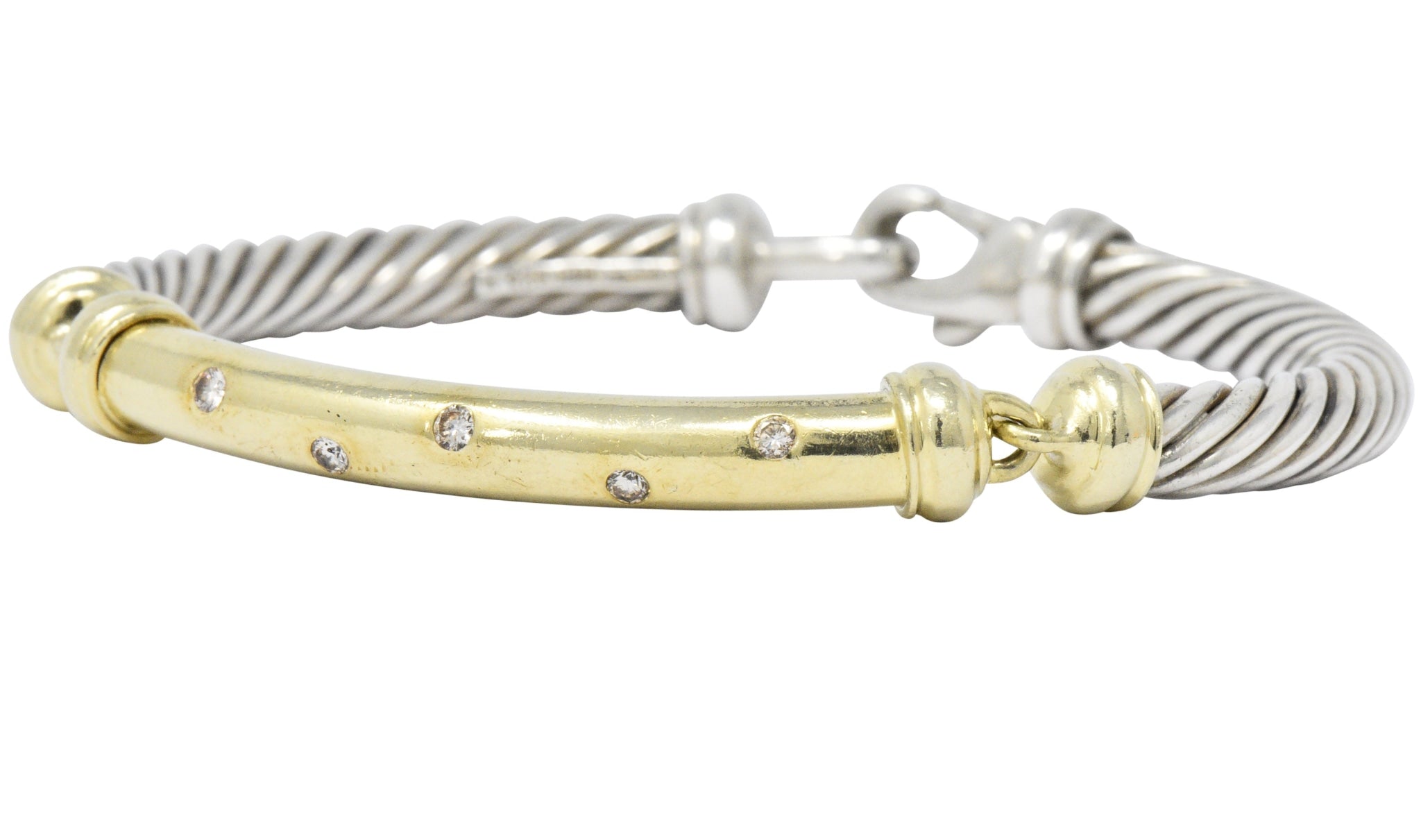 David Yurman 0.20 CTW Diamond Sterling Silver 14 Karat Gold Bracelet - Wilson's Estate Jewelry